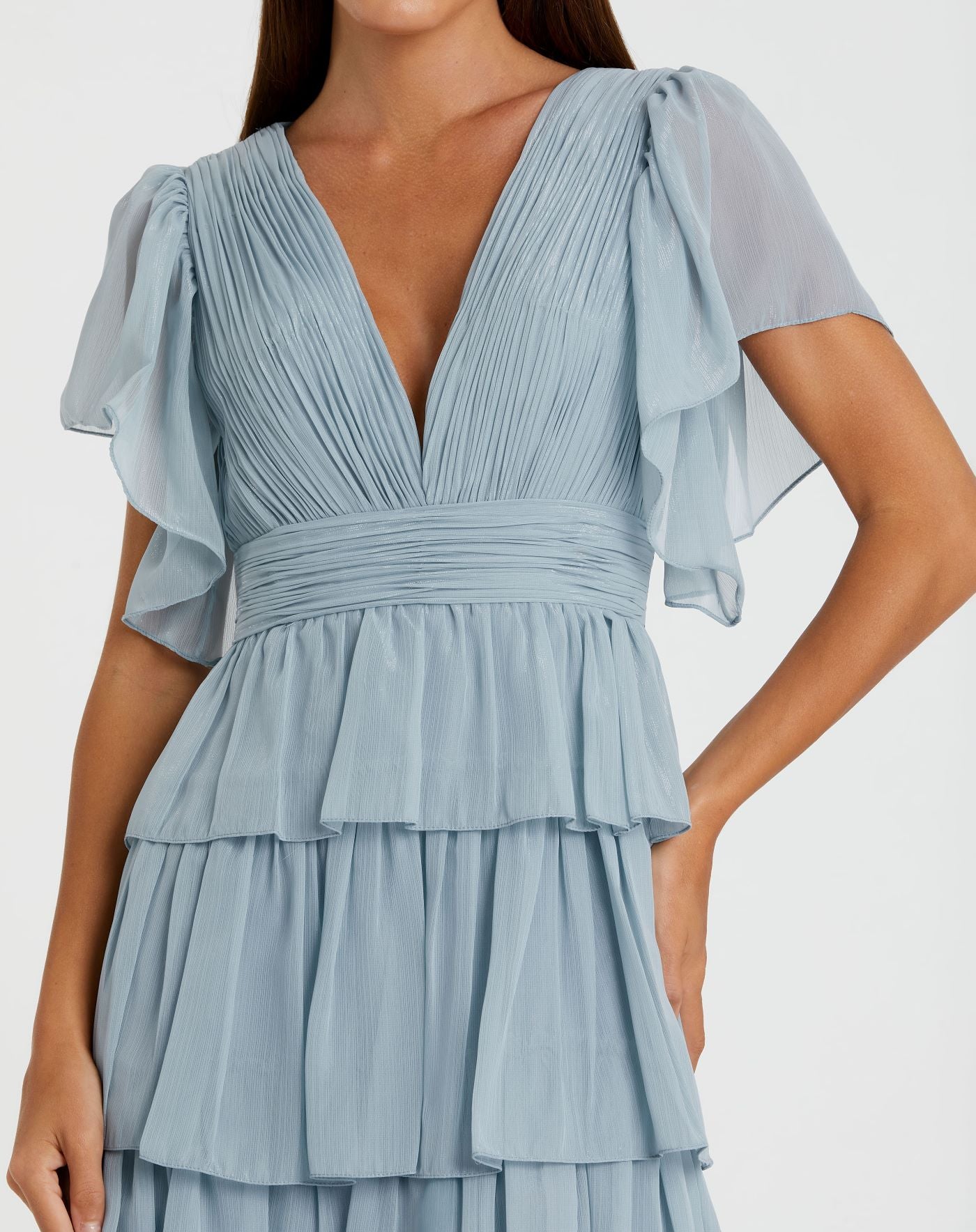 Flutter Sleeve Ruffle Tiered Gown