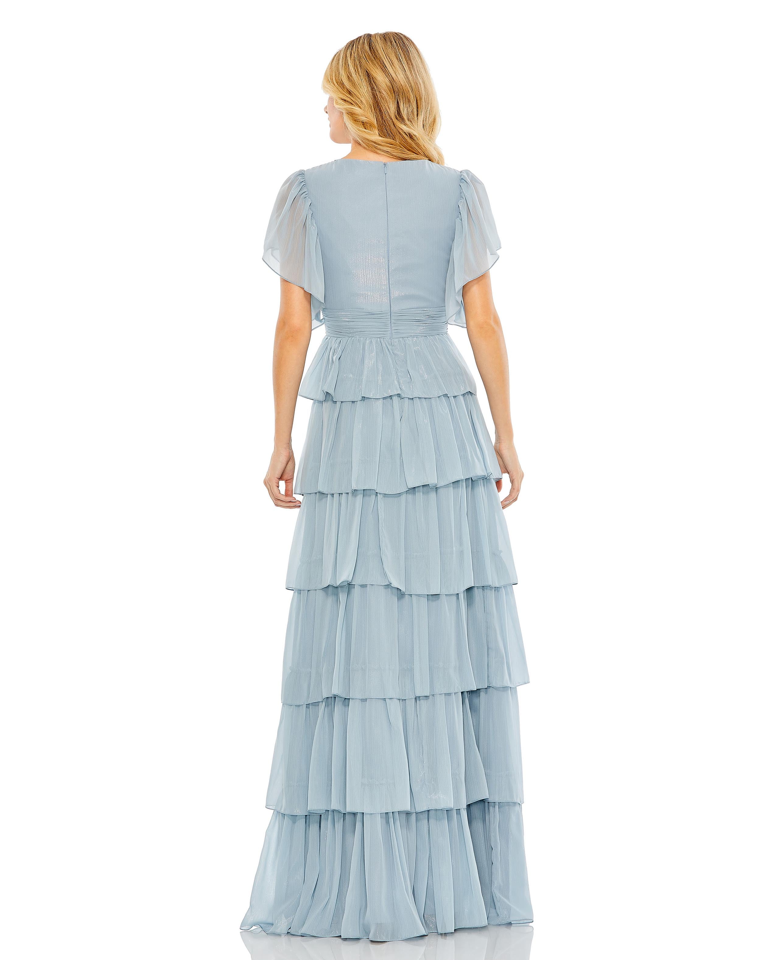 Flutter Sleeve Ruffle Tiered Gown