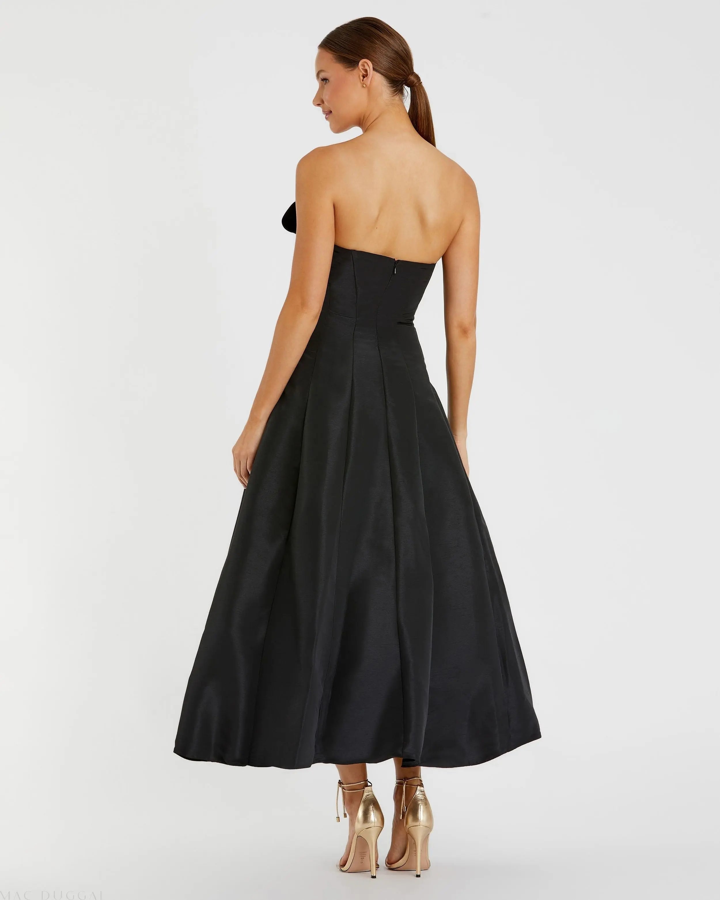 Black Strapless A-Line Tea Length Statement Bow Dress - Mac Duggal