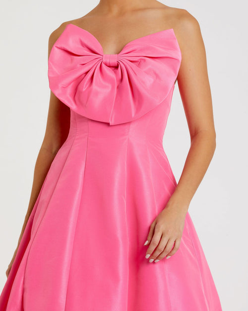 Strapless A-Line Tea Length Bow Detail Dress