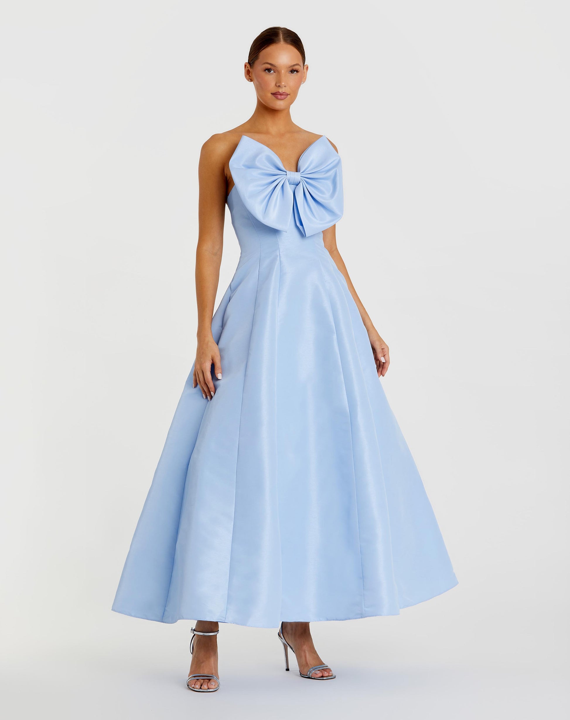 Blue Strapless A-Line Tea Length Statement Bow Dress Ieena for Mac Duggal