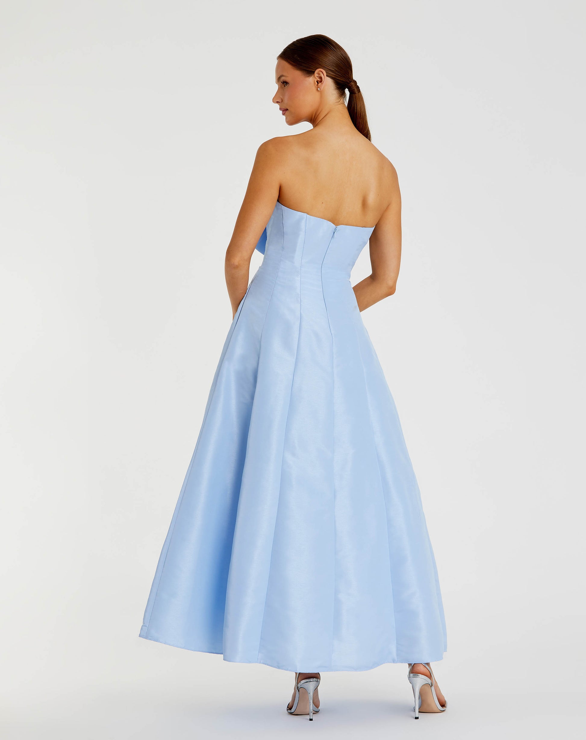Blue Strapless A-Line Tea Length Statement Bow Dress Ieena for Mac Duggal