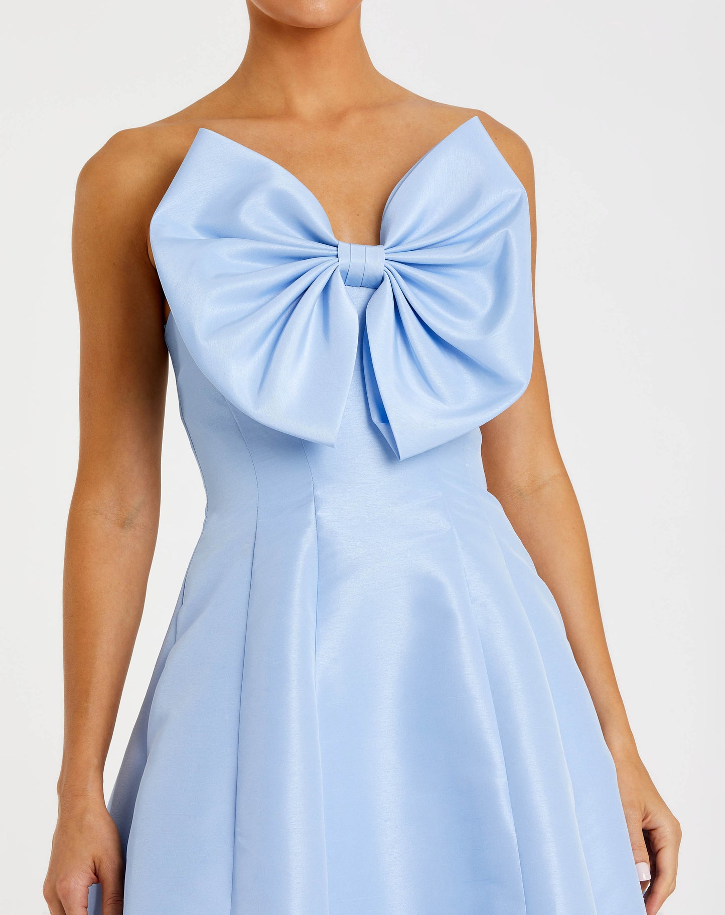 Blue Strapless A-Line Tea Length Statement Bow Dress Ieena for Mac Duggal