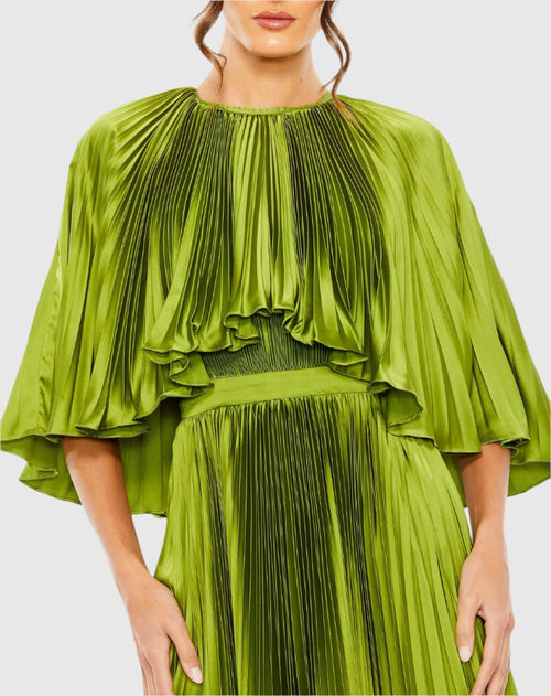 Pleated Caplet Tea-length Dress