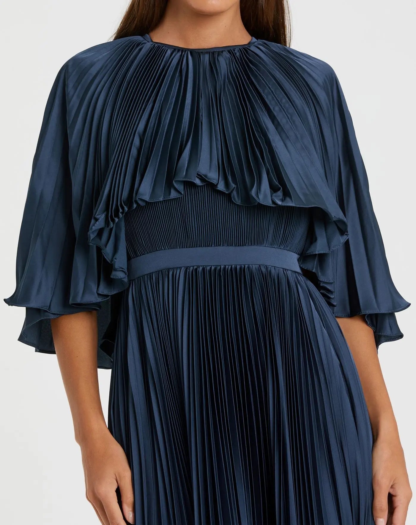 Mac Duggal - Navy Pleated Caplet Tea-length Dress - US 4 Mac Duggal - Navy Pleated Caplet Tea-length Dress - US 4