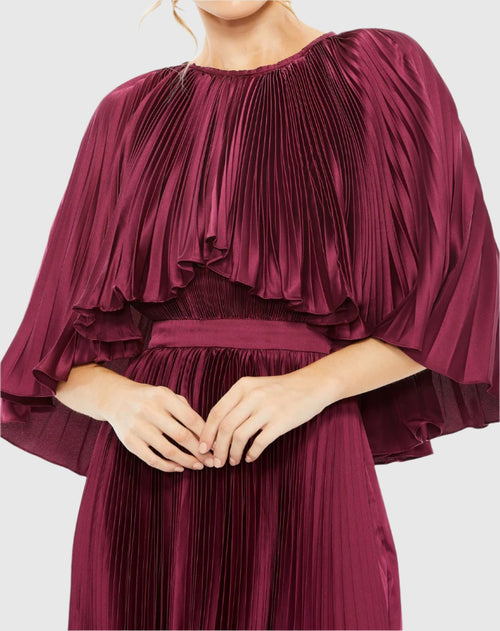 Pleated Caplet Tea Length Dress