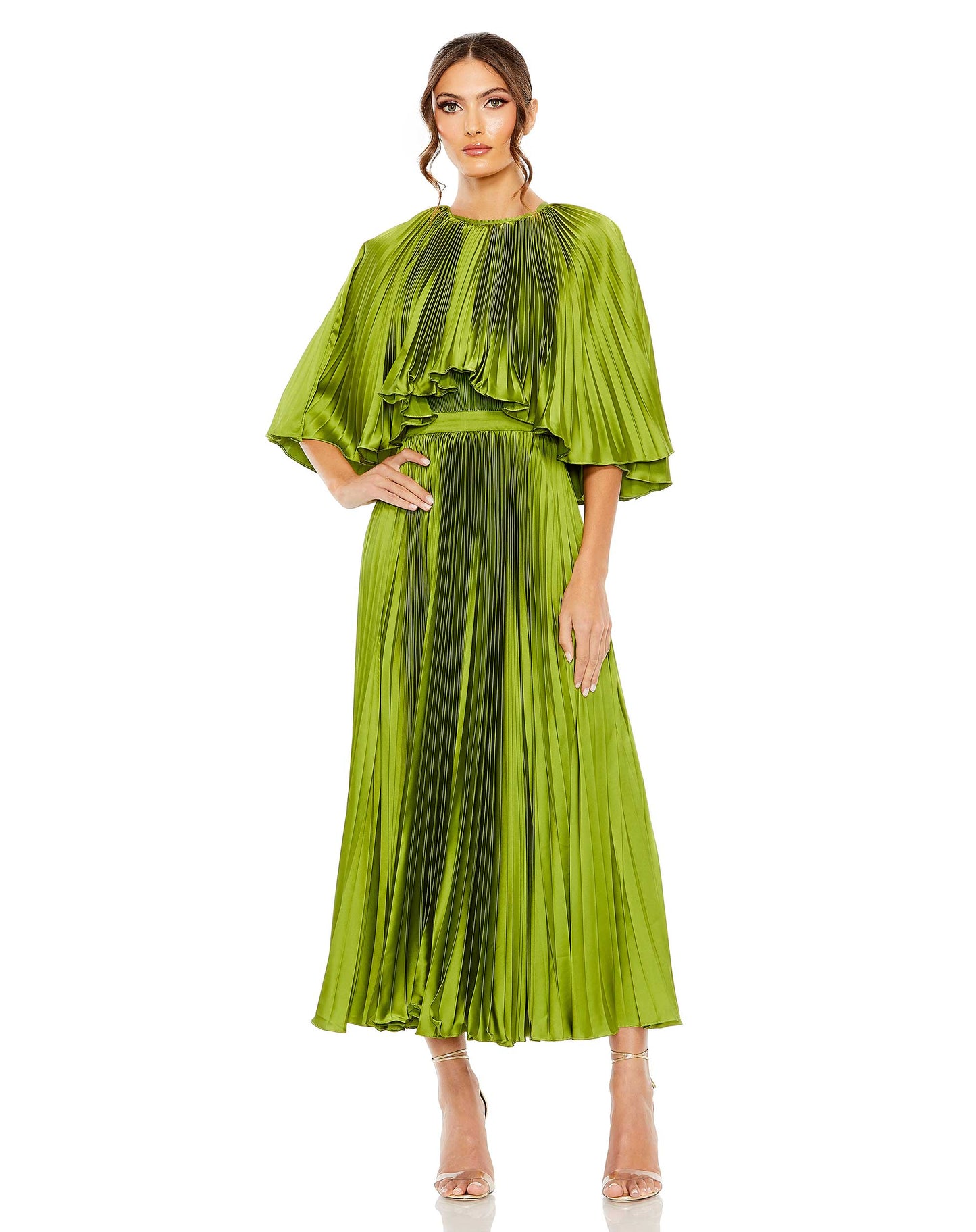 Pleated Caplet Tea Length Dress