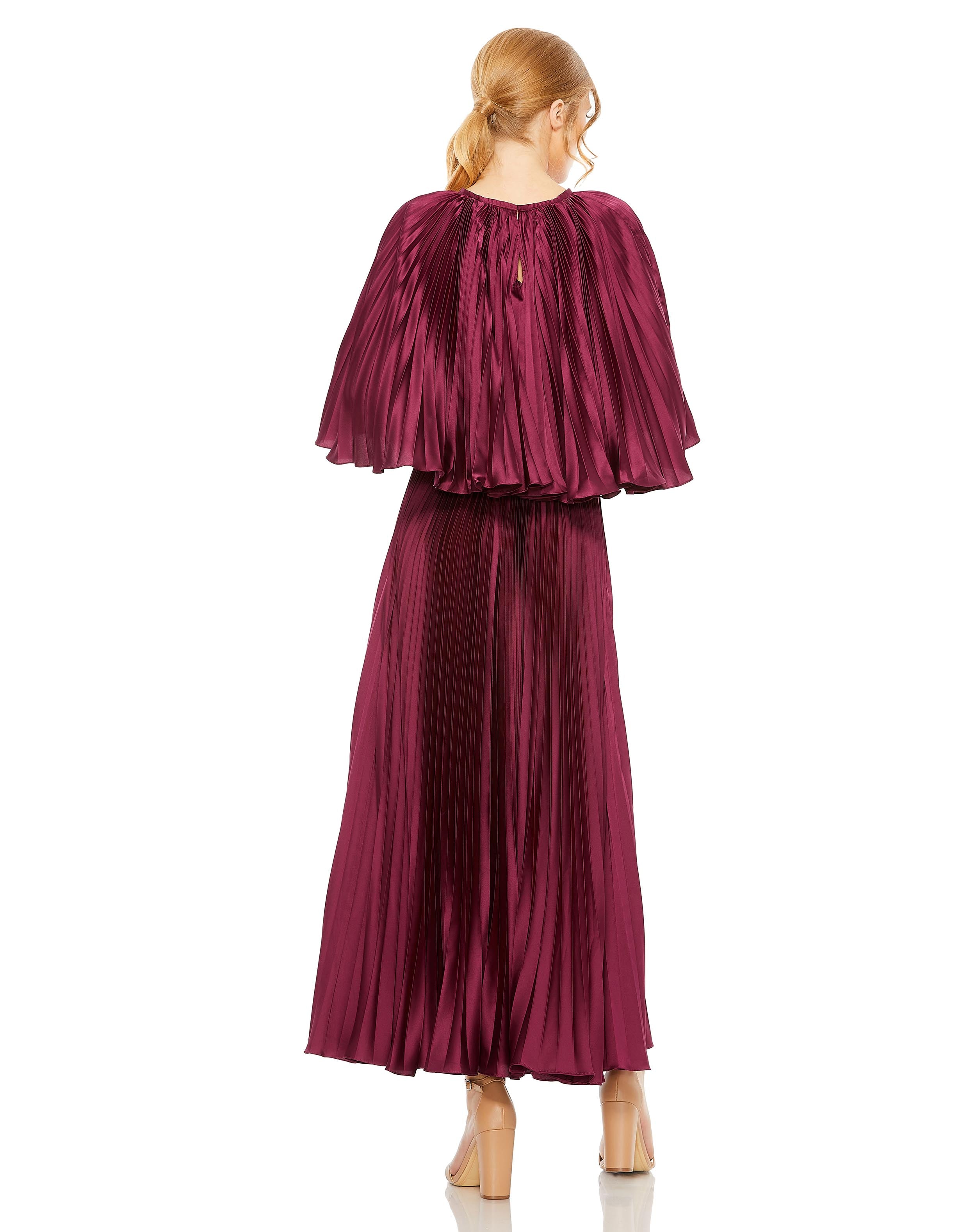 Pleated Caplet T-Length Gown Dress