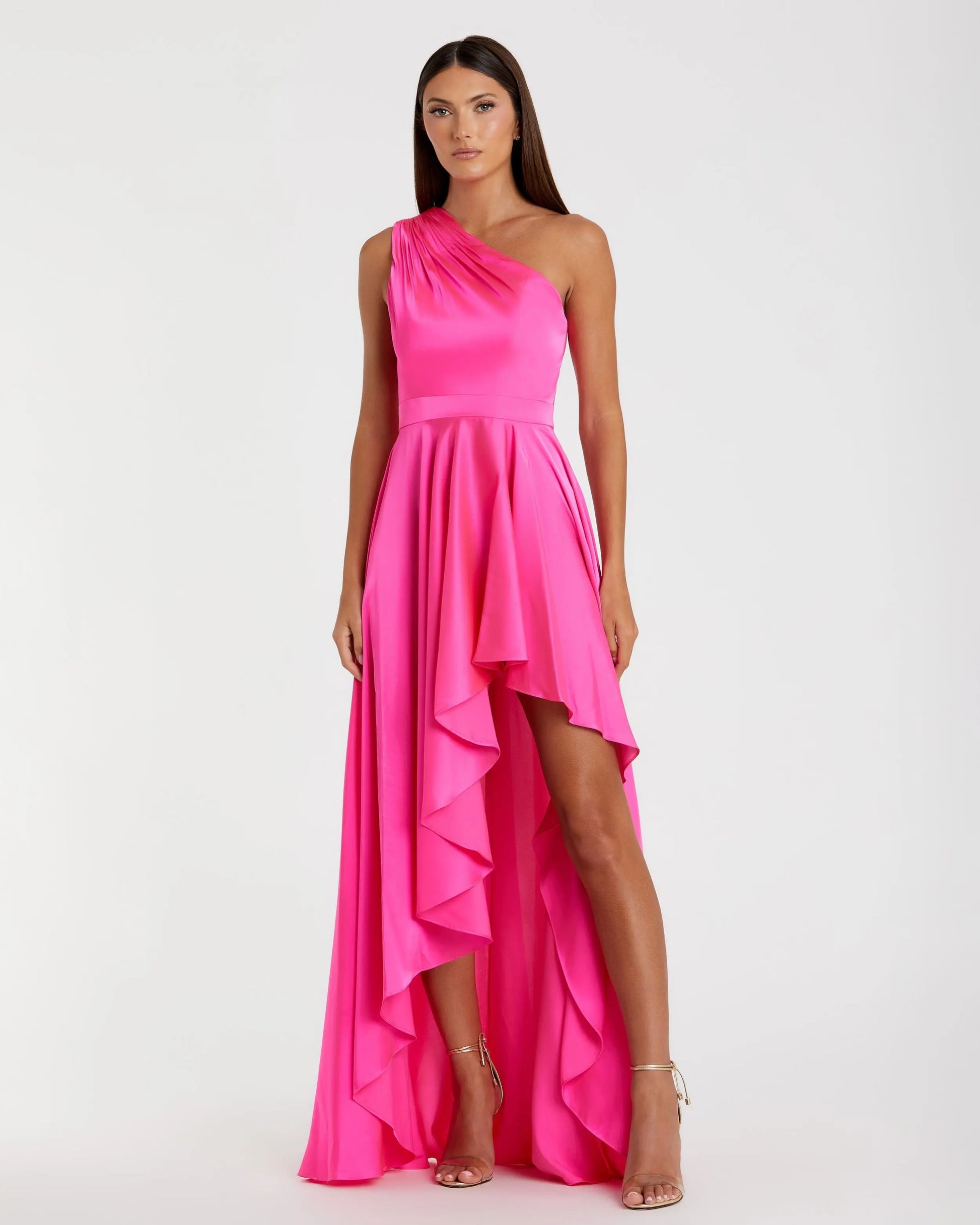 Pink One Shoulder High Low A Line Gown - Mac Duggal Pink One Shoulder High Low A Line Gown - Mac Duggal
