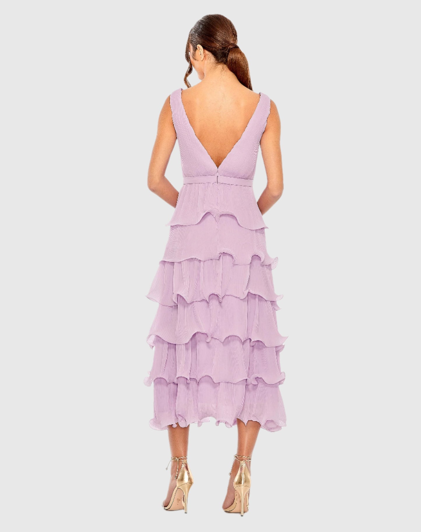 Deep V Chiffon Sleeveless Ruffle Midi Dress