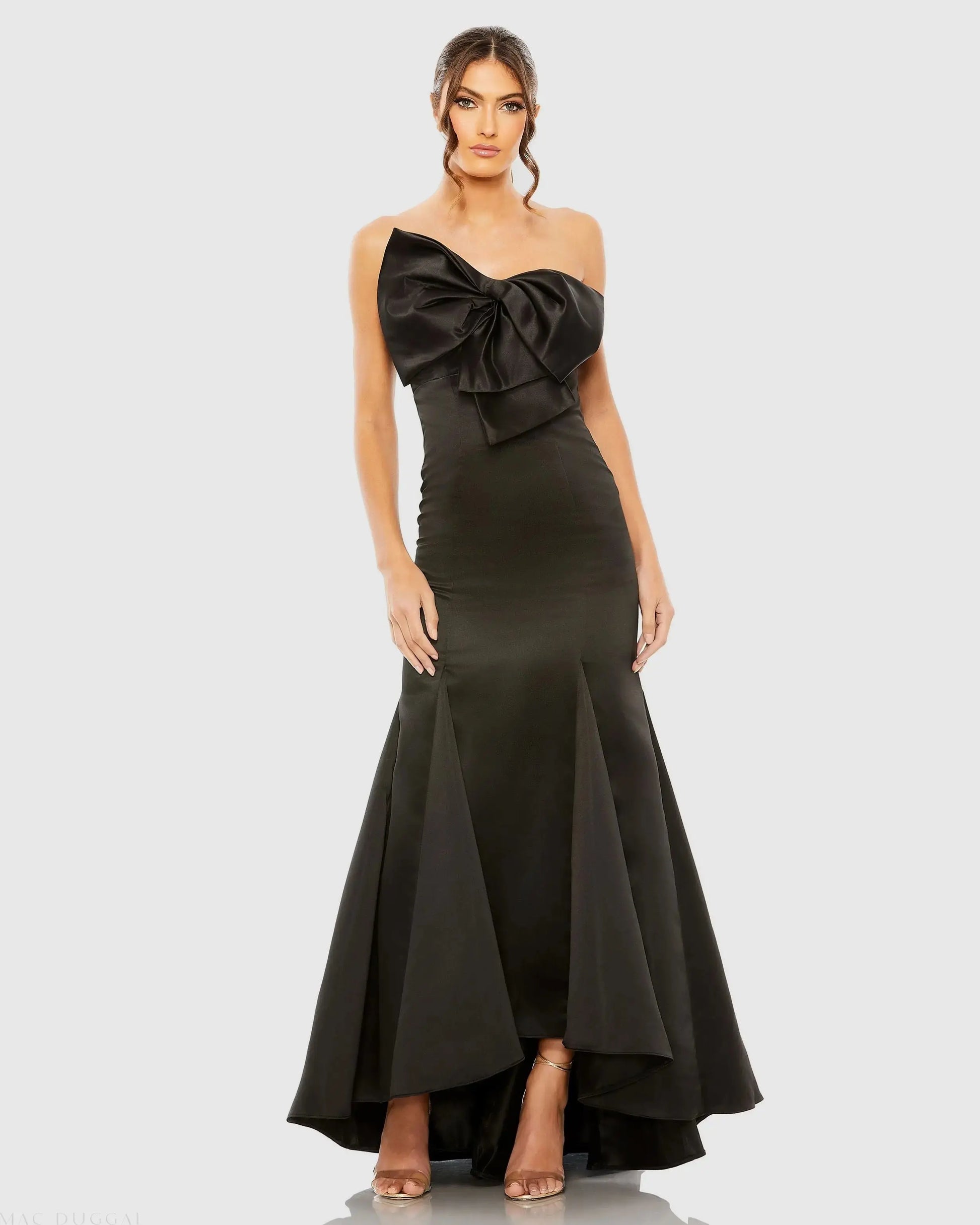 Ieena for Mac Duggal - Black Strapless Bow Mermaid Gown - US 12 Ieena for Mac Duggal - Black Strapless Bow Mermaid Gown - US 12
