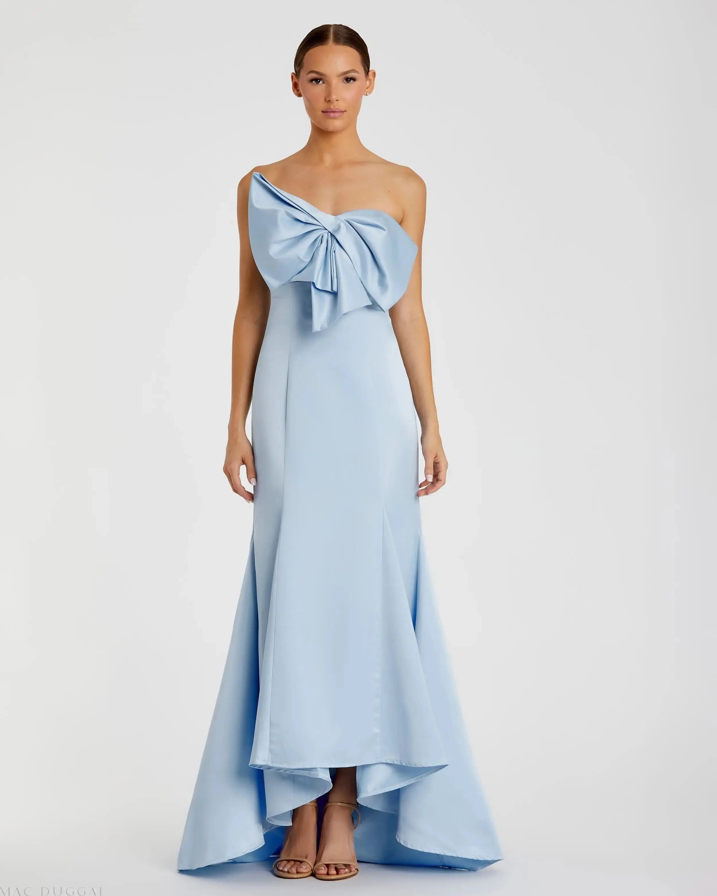 Light Blue Strapless Bow Mermaid Gown - Ieena for Mac Duggal