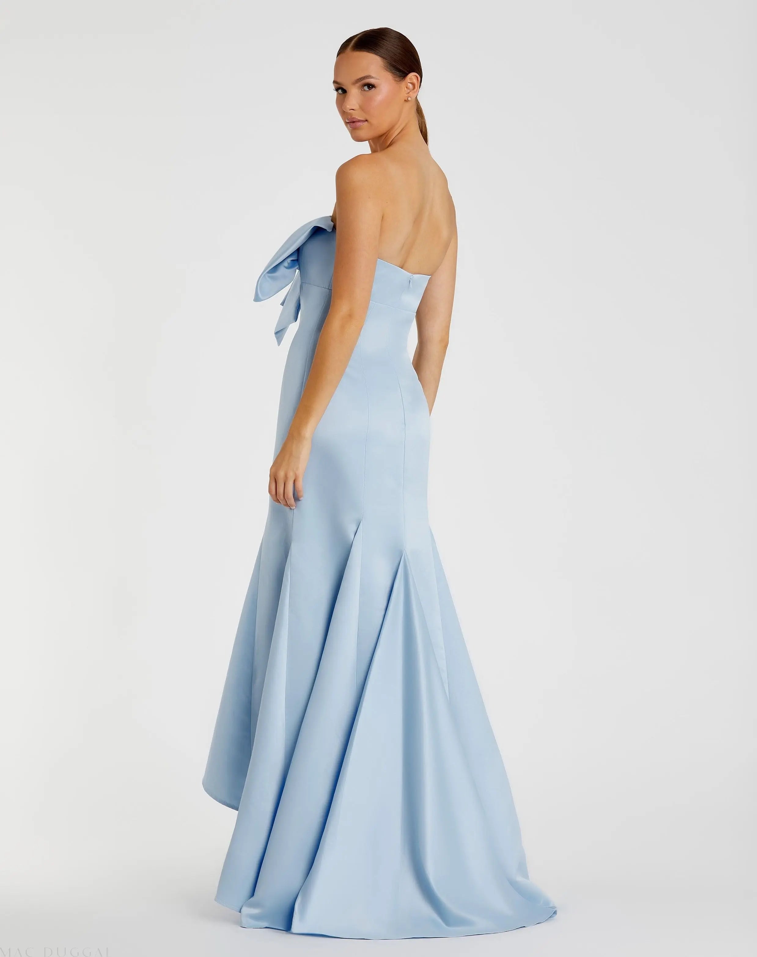 Light Blue Strapless Bow Mermaid Gown - Ieena for Mac Duggal
