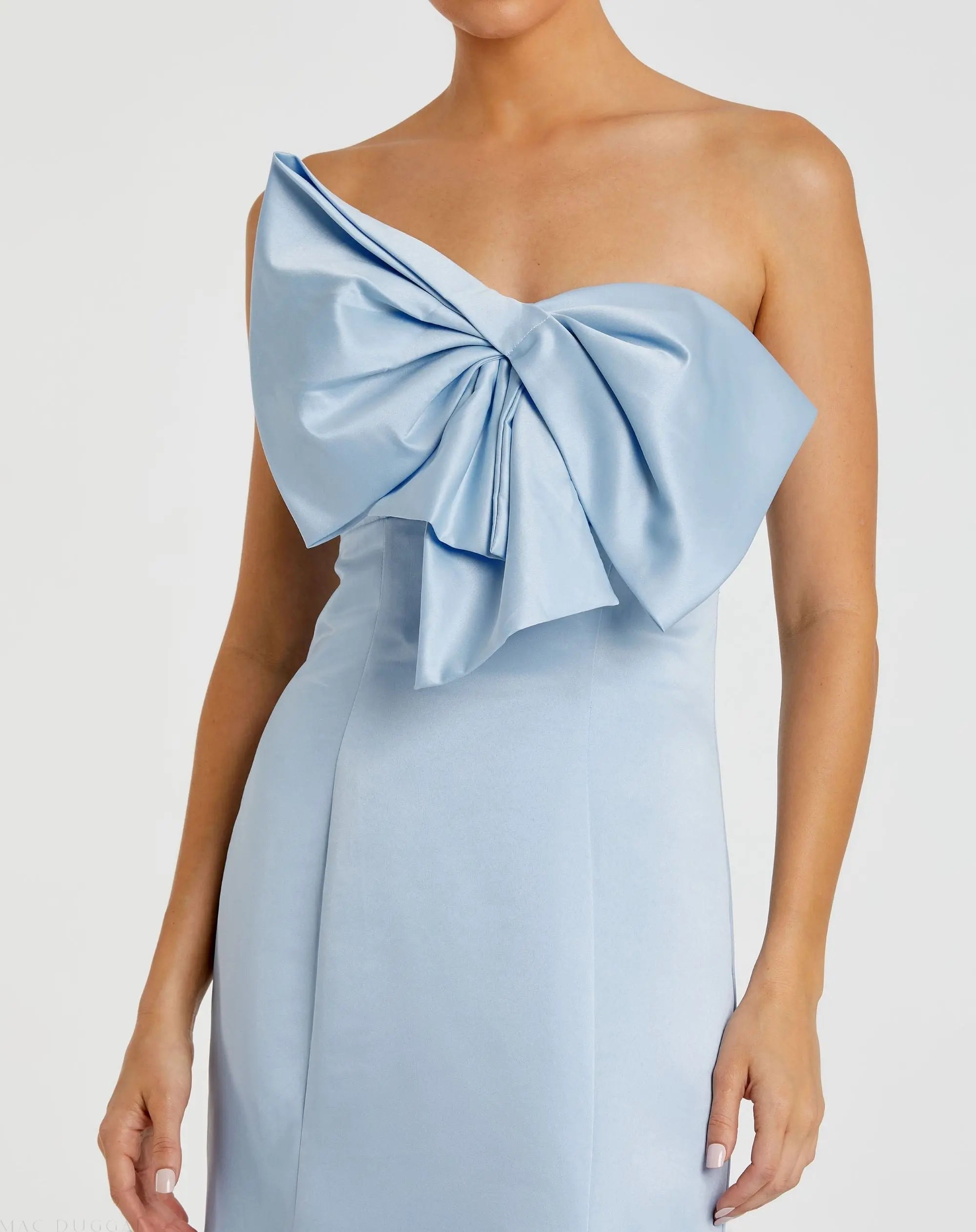 Light Blue Strapless Bow Mermaid Gown - Ieena for Mac Duggal