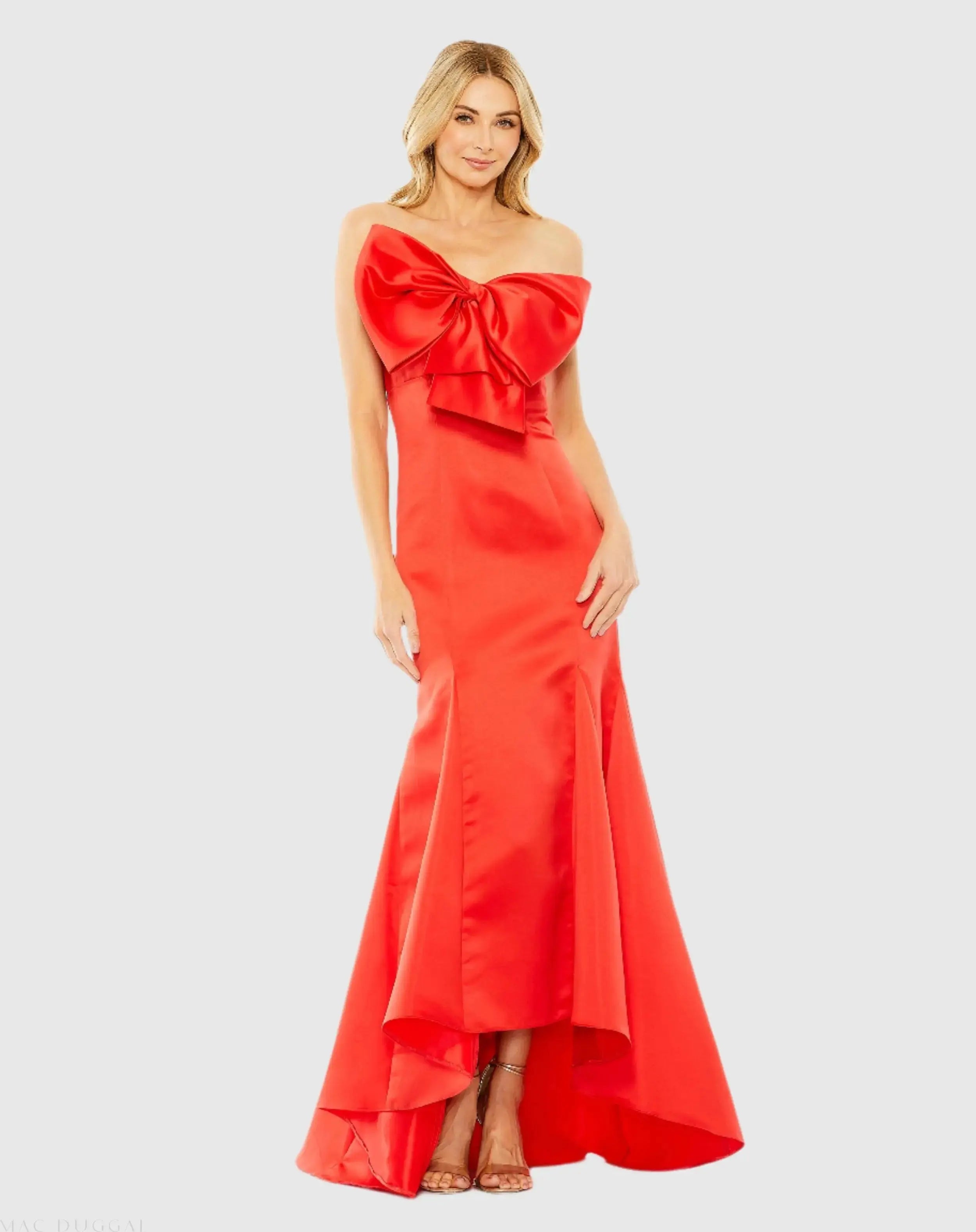 Red Strapless Bow Mermaid Gown - Ieena for Mac Duggal