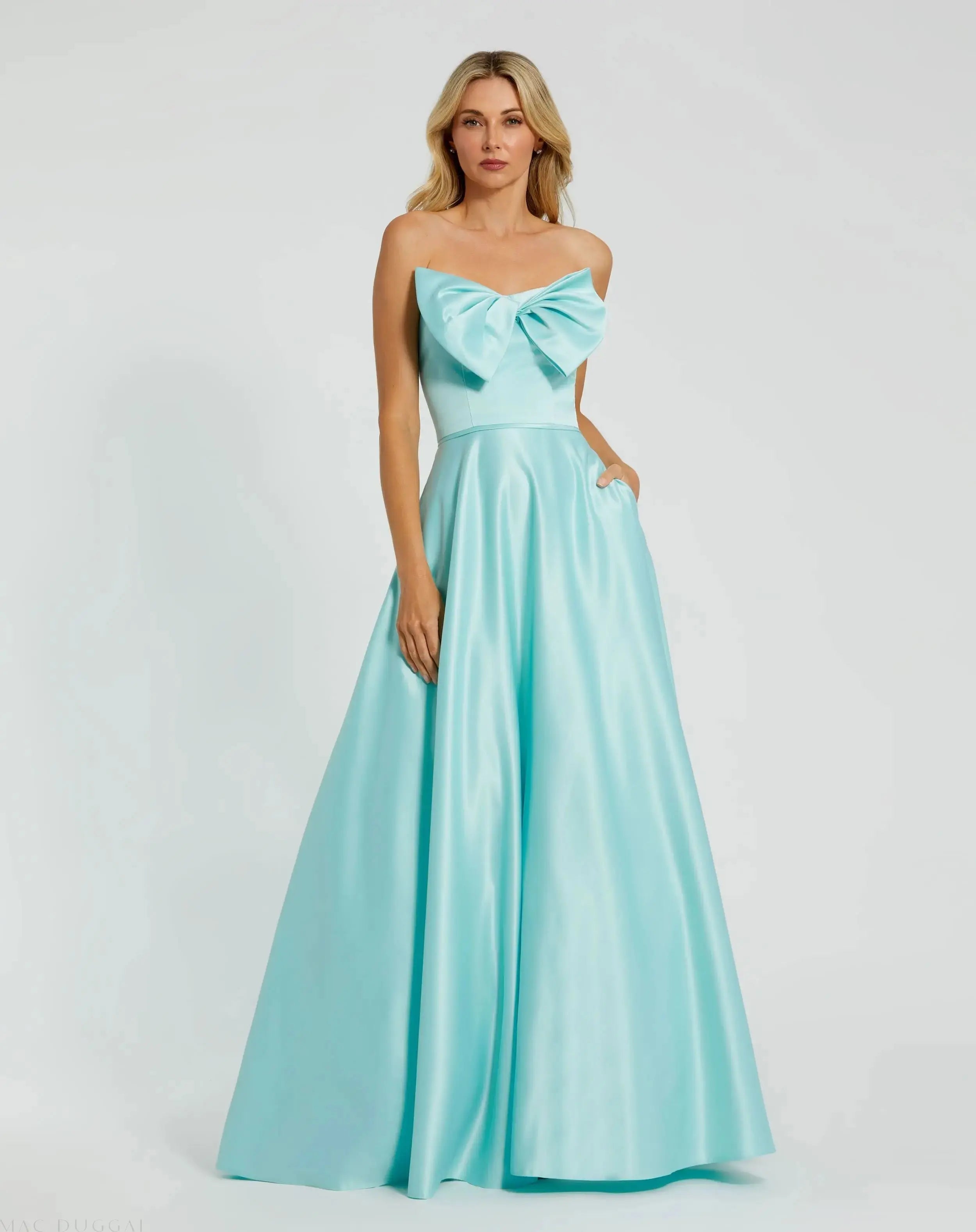 Blue Strapless A-Line Bow Ballgown - Mac Duggal