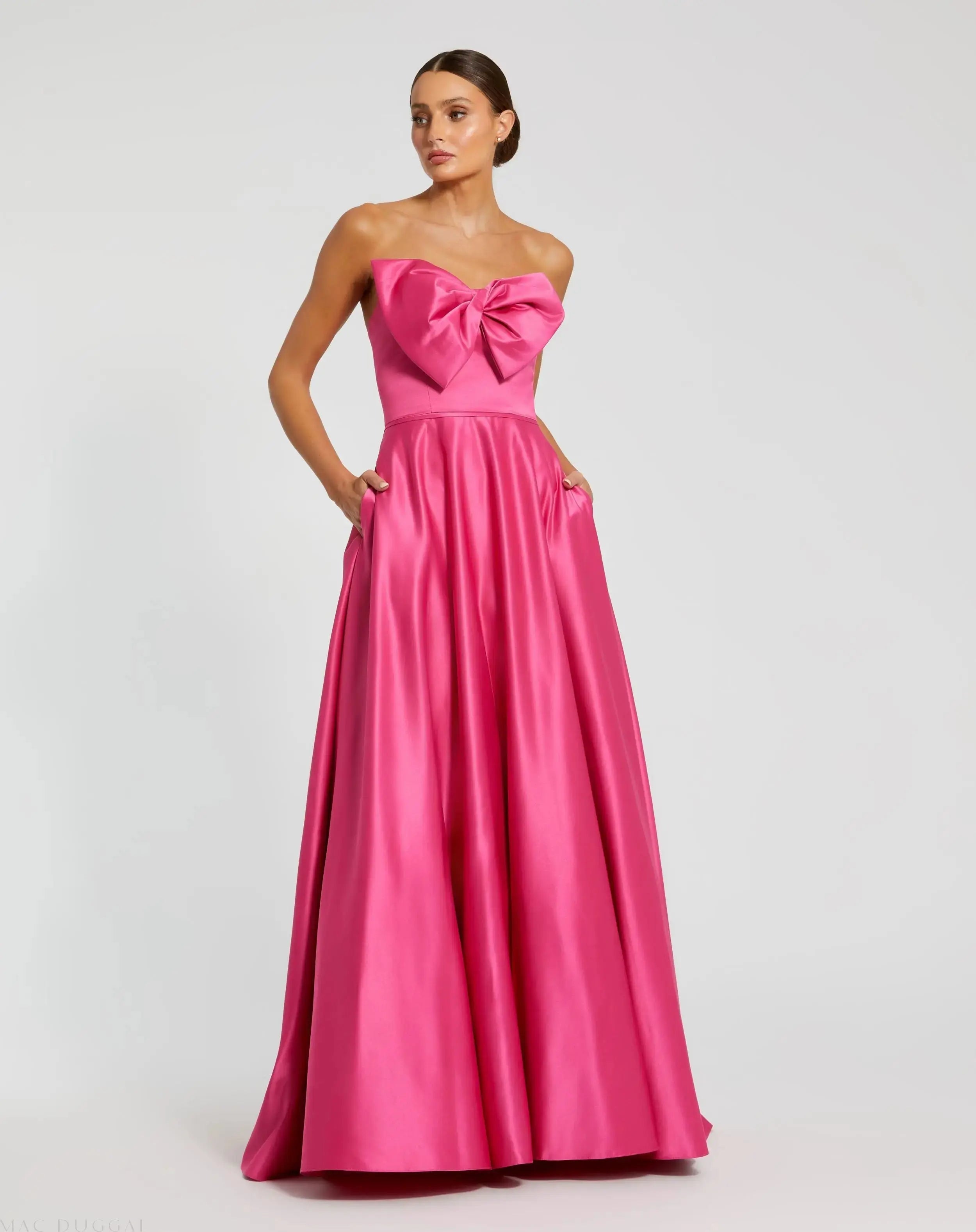 Pink Strapless A-Line Bow Ballgown - Mac Duggal