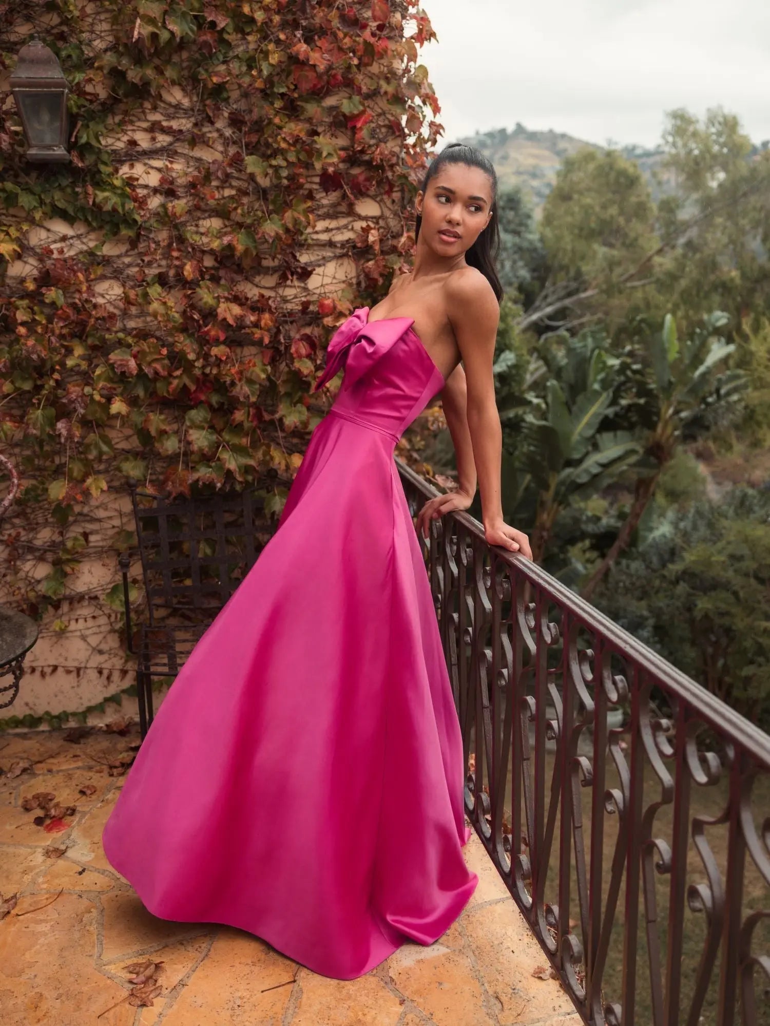 Pink Strapless A-Line Bow Ballgown - Mac Duggal Pink Strapless A-Line Bow Ballgown - Mac Duggal