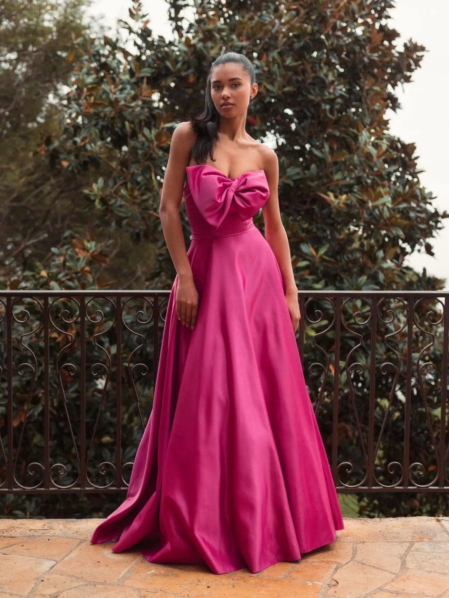 Pink Strapless A-Line Bow Ballgown - Mac Duggal