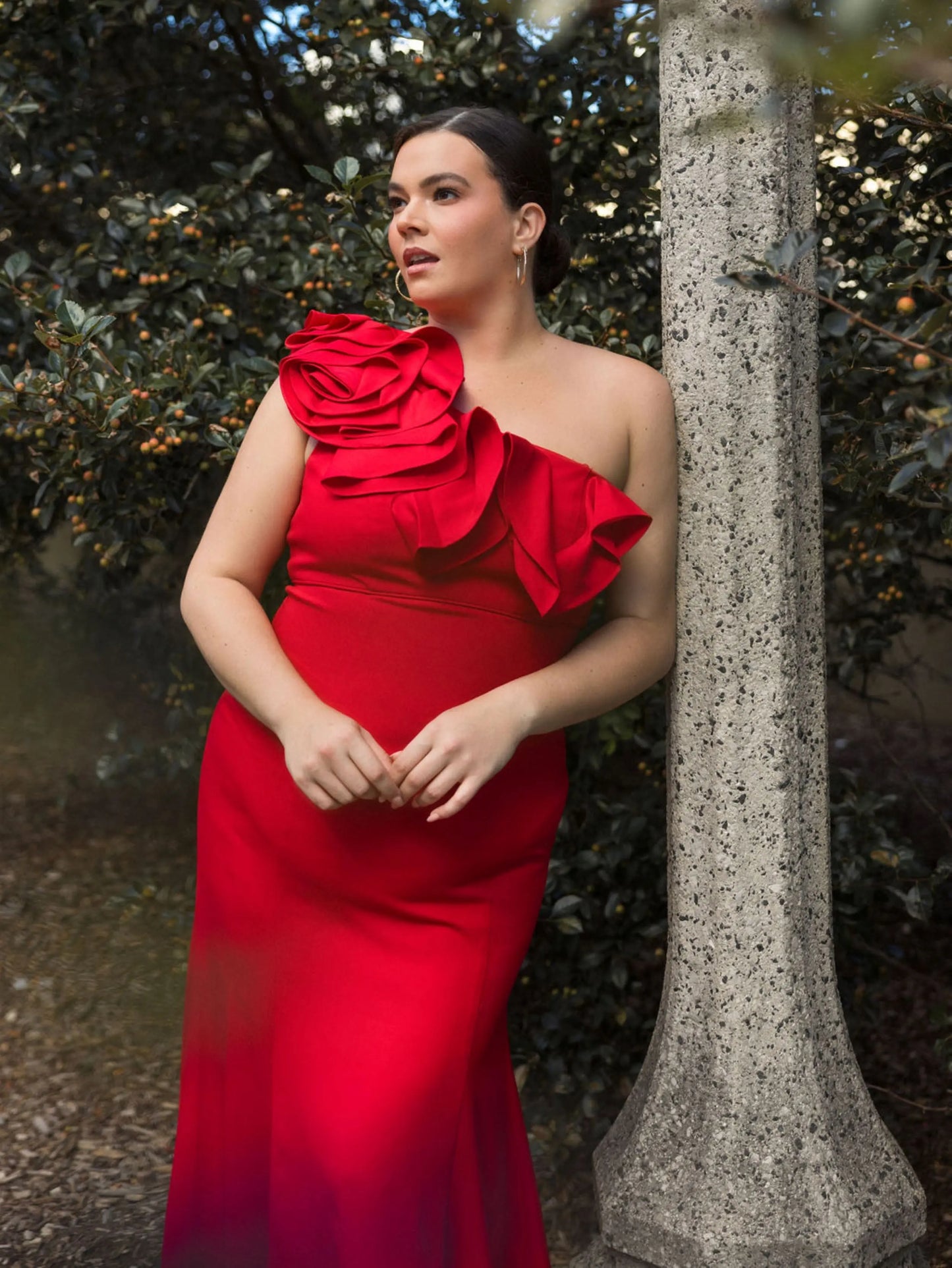 Red One Shoulder Ruffle Detailed Gown (Plus) - FINAL SALE - Mac Duggal
