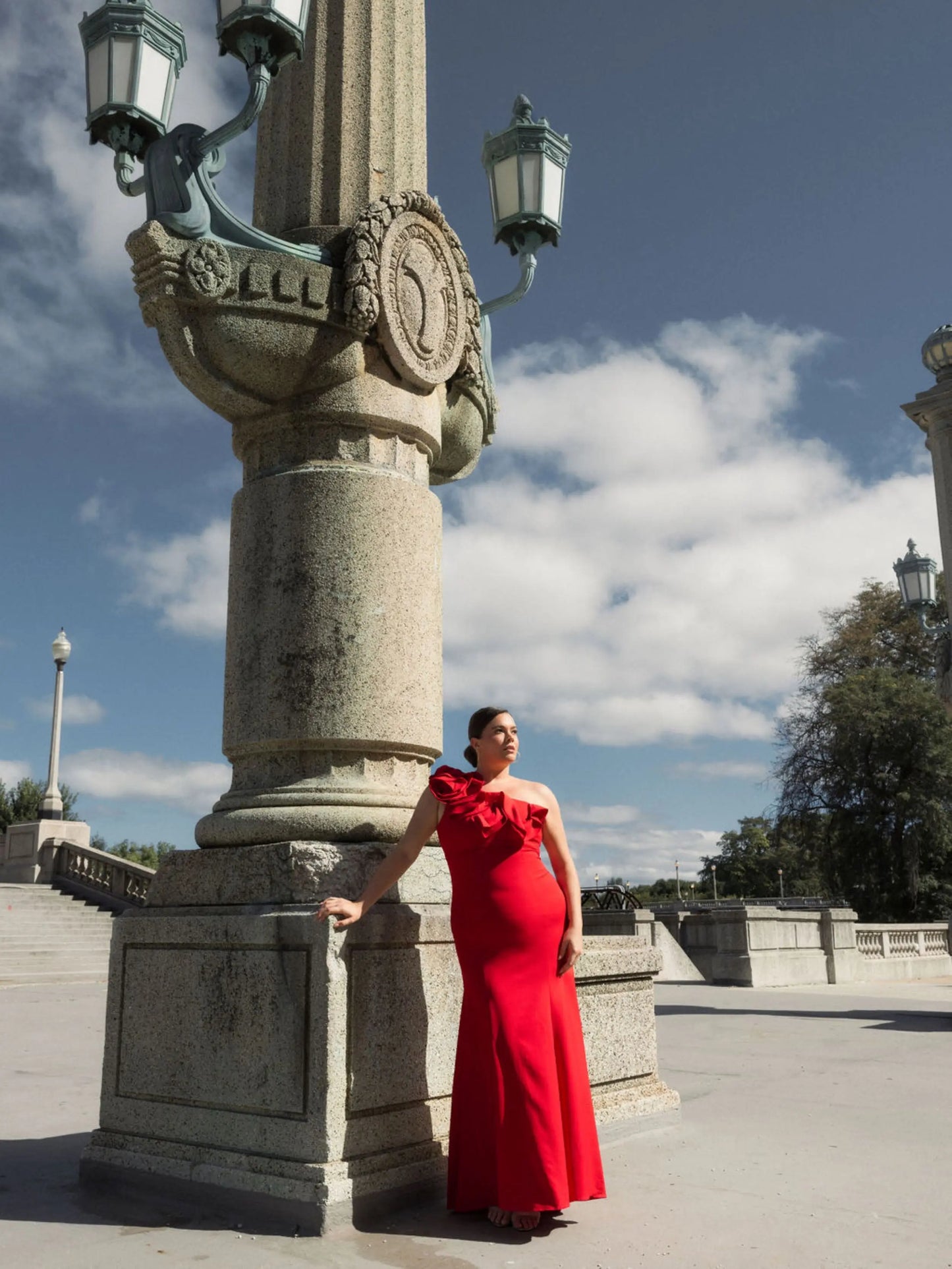 Red One Shoulder Ruffle Detailed Gown (Plus) - FINAL SALE - Mac Duggal