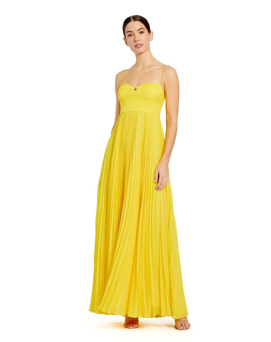 Slim Strap Balconette Top Pleated Chiffon Gown | Sample | Sz. 2