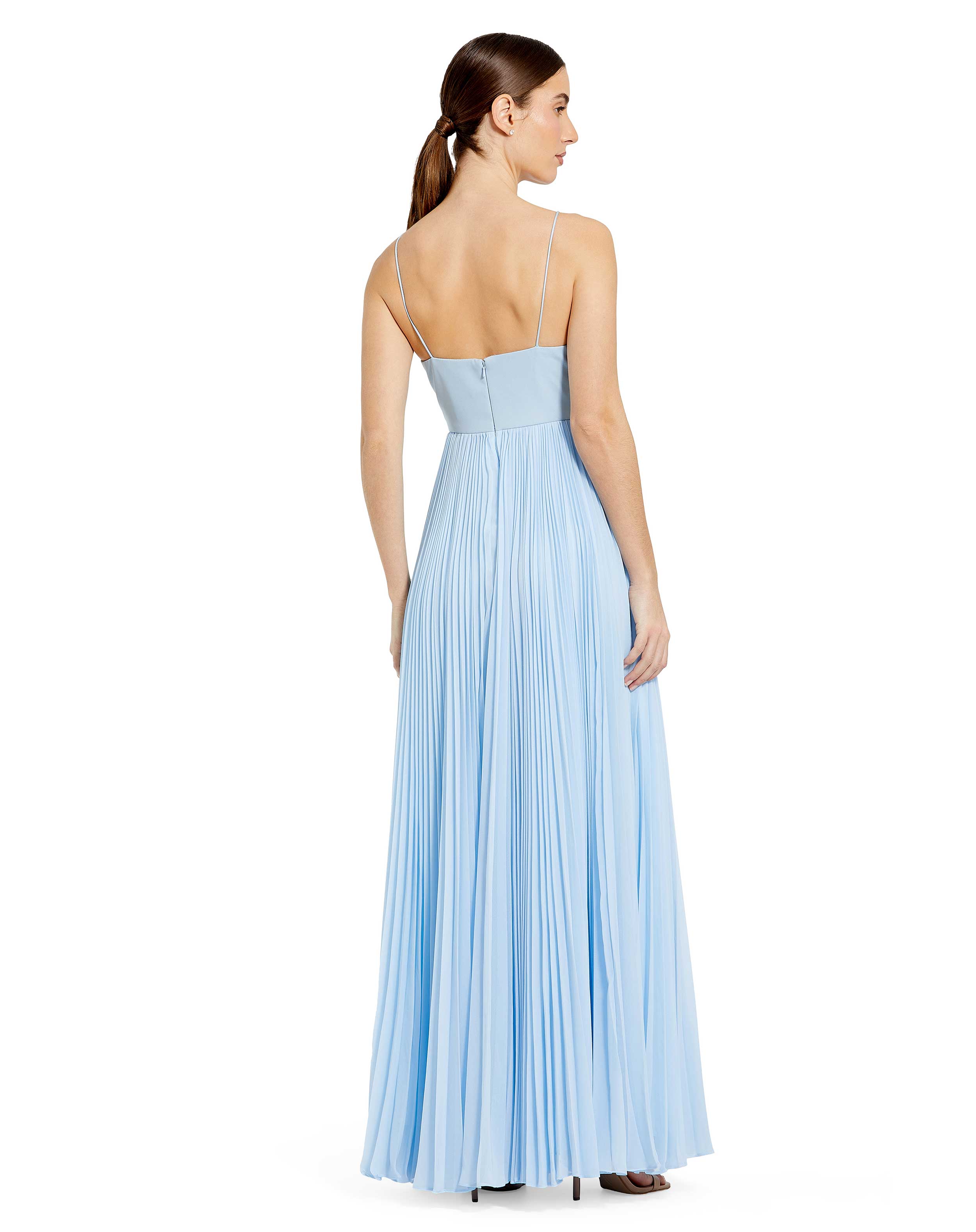 Slim Strap Balconette Top Pleated Chiffon Gown | Sample | Sz. 2