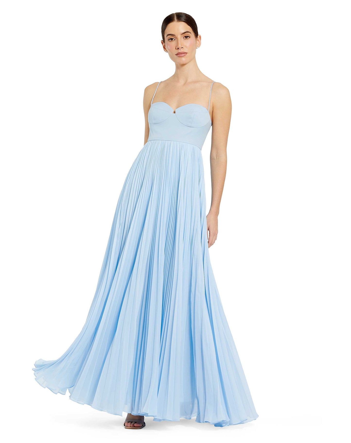 Slim Strap Balconette Top Pleated Chiffon Gown | Sample | Sz. 2