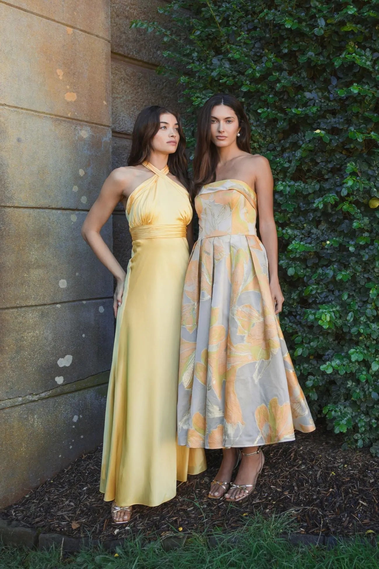 Yellow Ruched Halter Neck Tie Back Satin Gown | Mac Duggal Yellow Ruched Halter Neck Tie Back Satin Gown | Mac Duggal