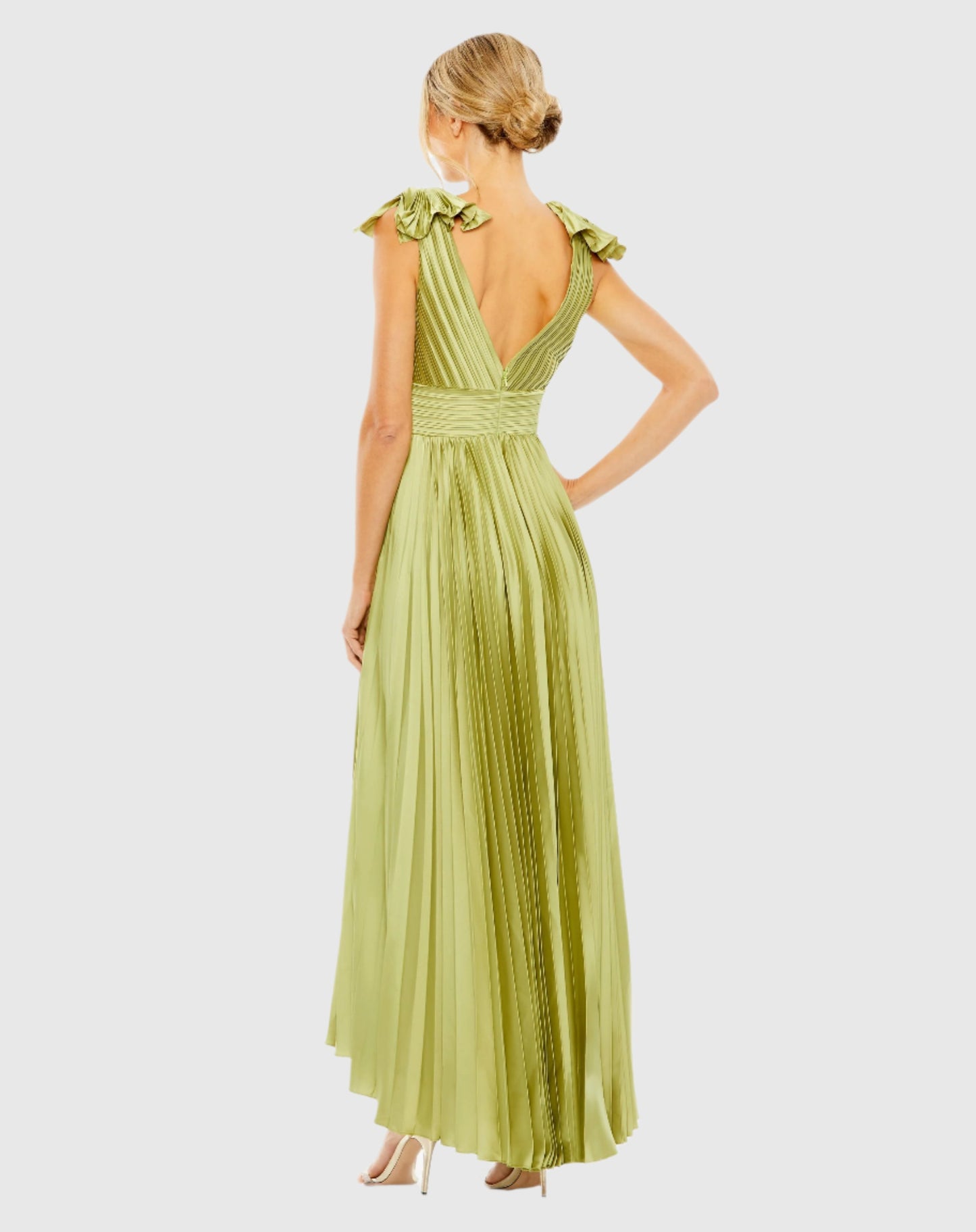 Ruffle Top Sleeveless V Neck Pleated Gown