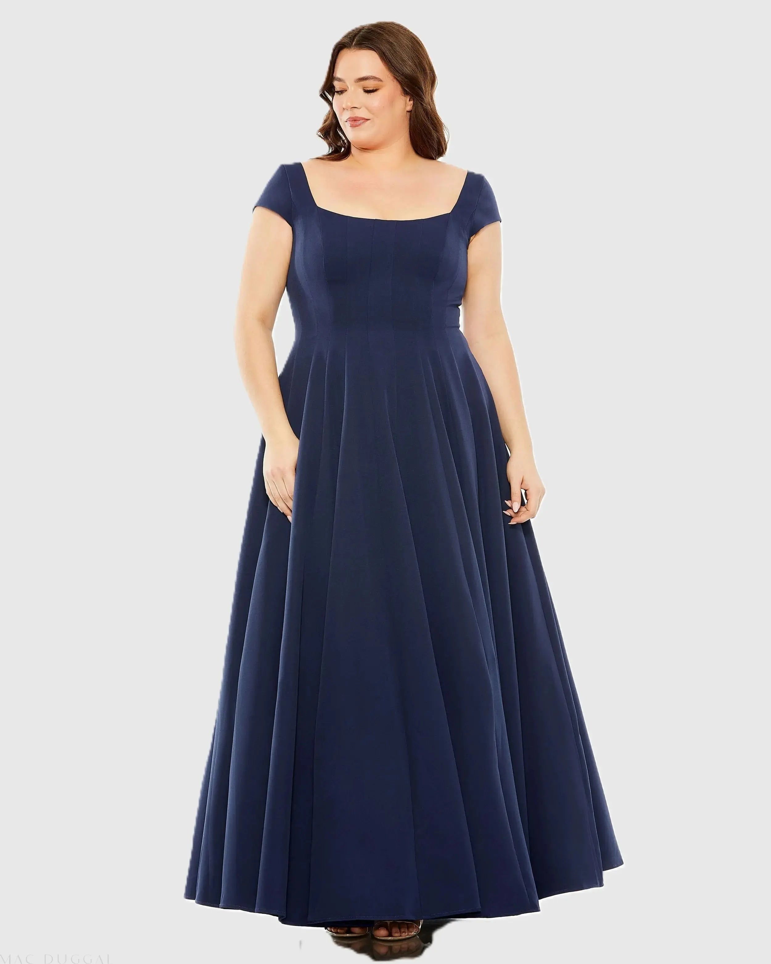 Navy Cap Sleeve Square Neck Ball Gown Mac Duggal