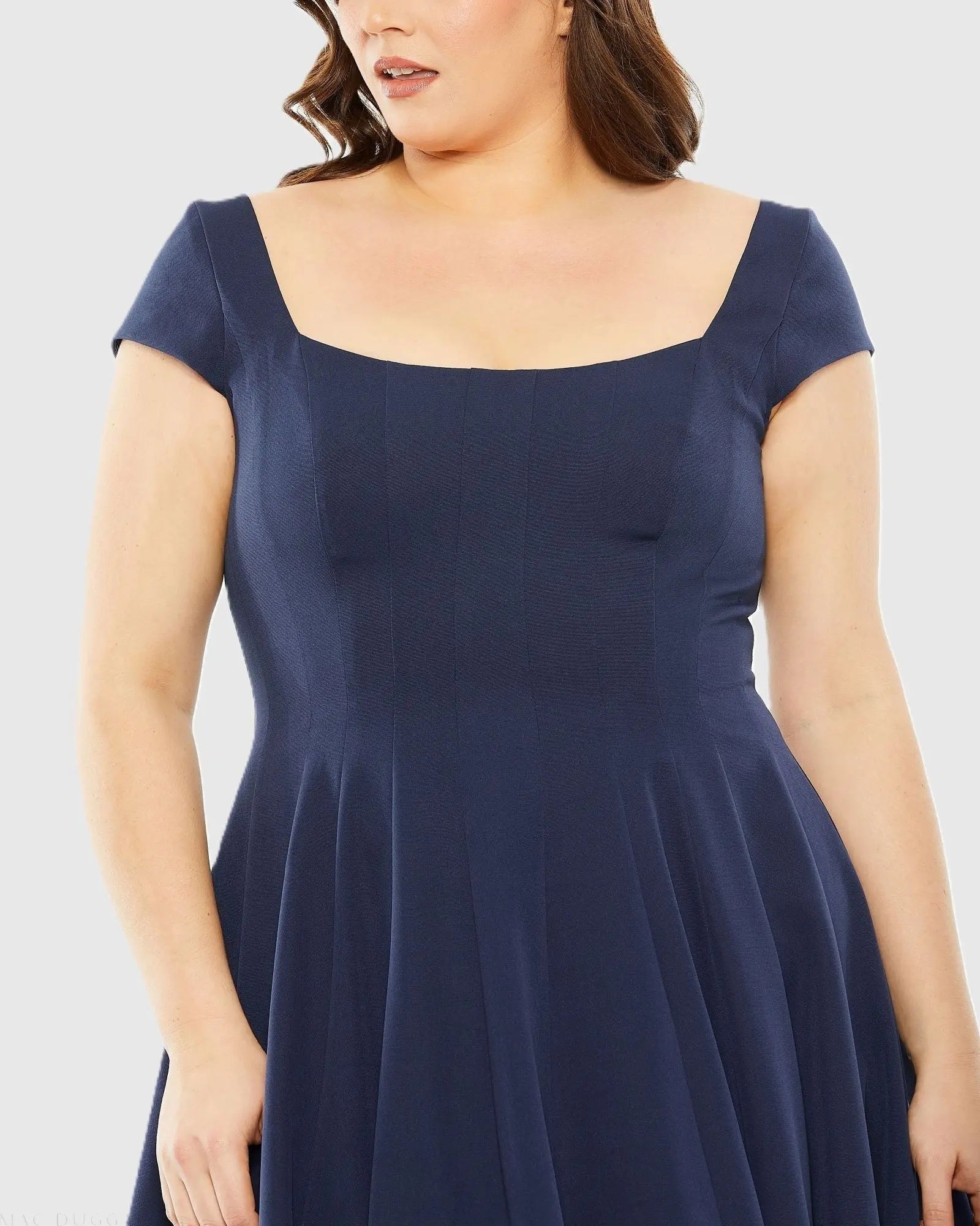 Navy Cap Sleeve Square Neck Ball Gown Mac Duggal