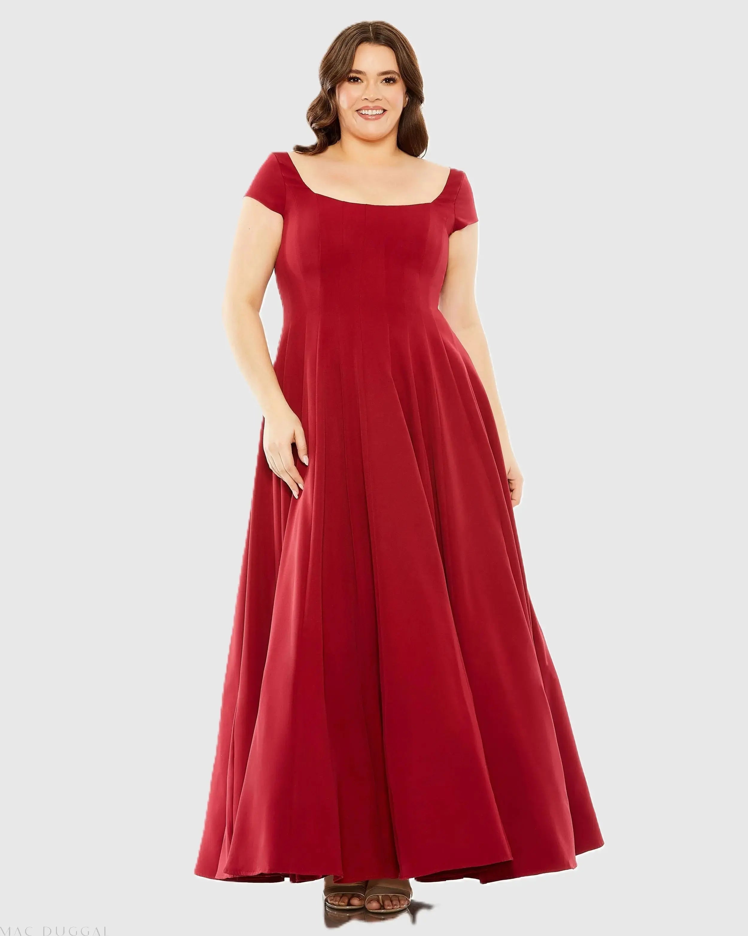 Red Cap Sleeve Square Neck Ball Gown - Mac Duggal