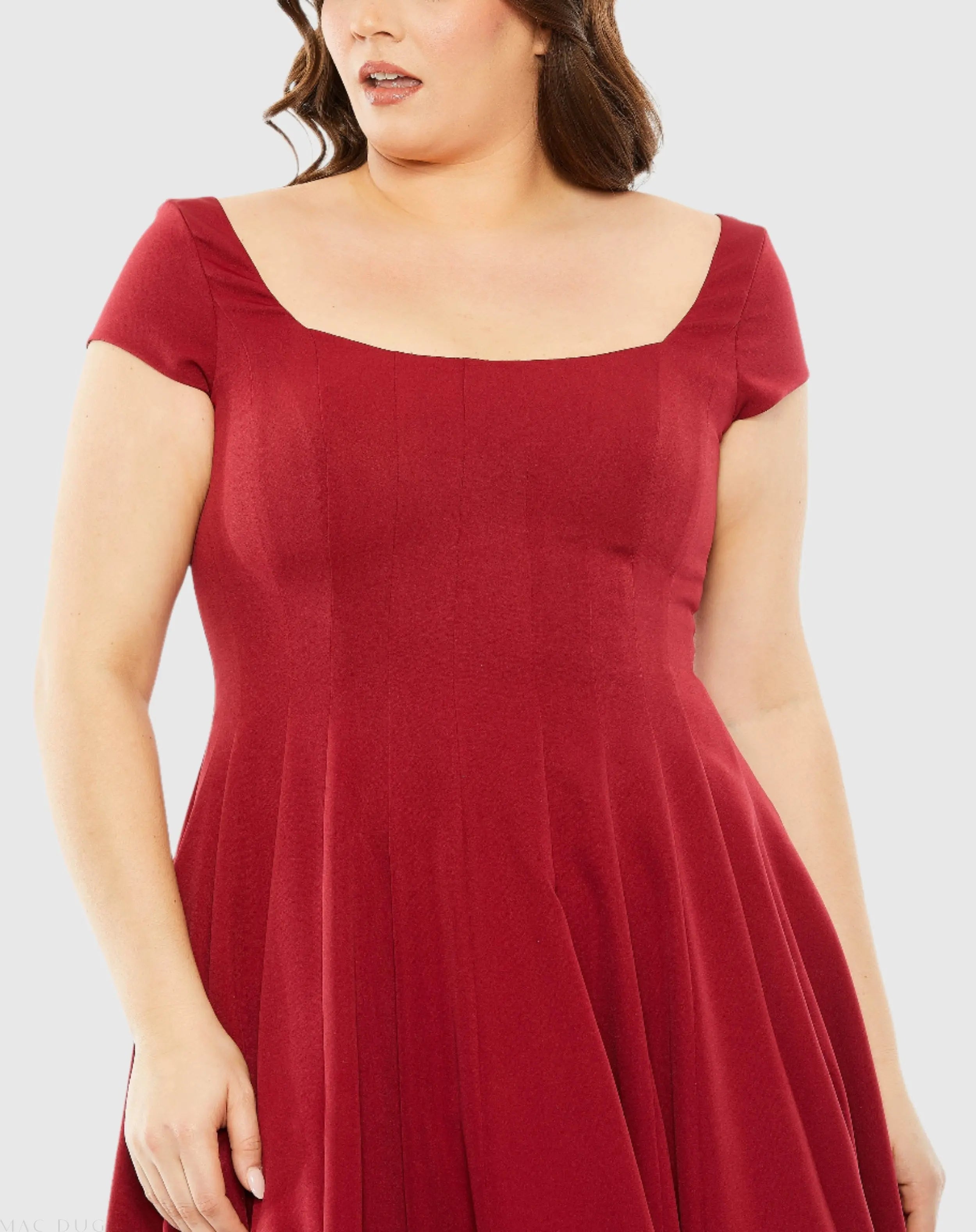 Red Cap Sleeve Square Neck Ball Gown - Mac Duggal