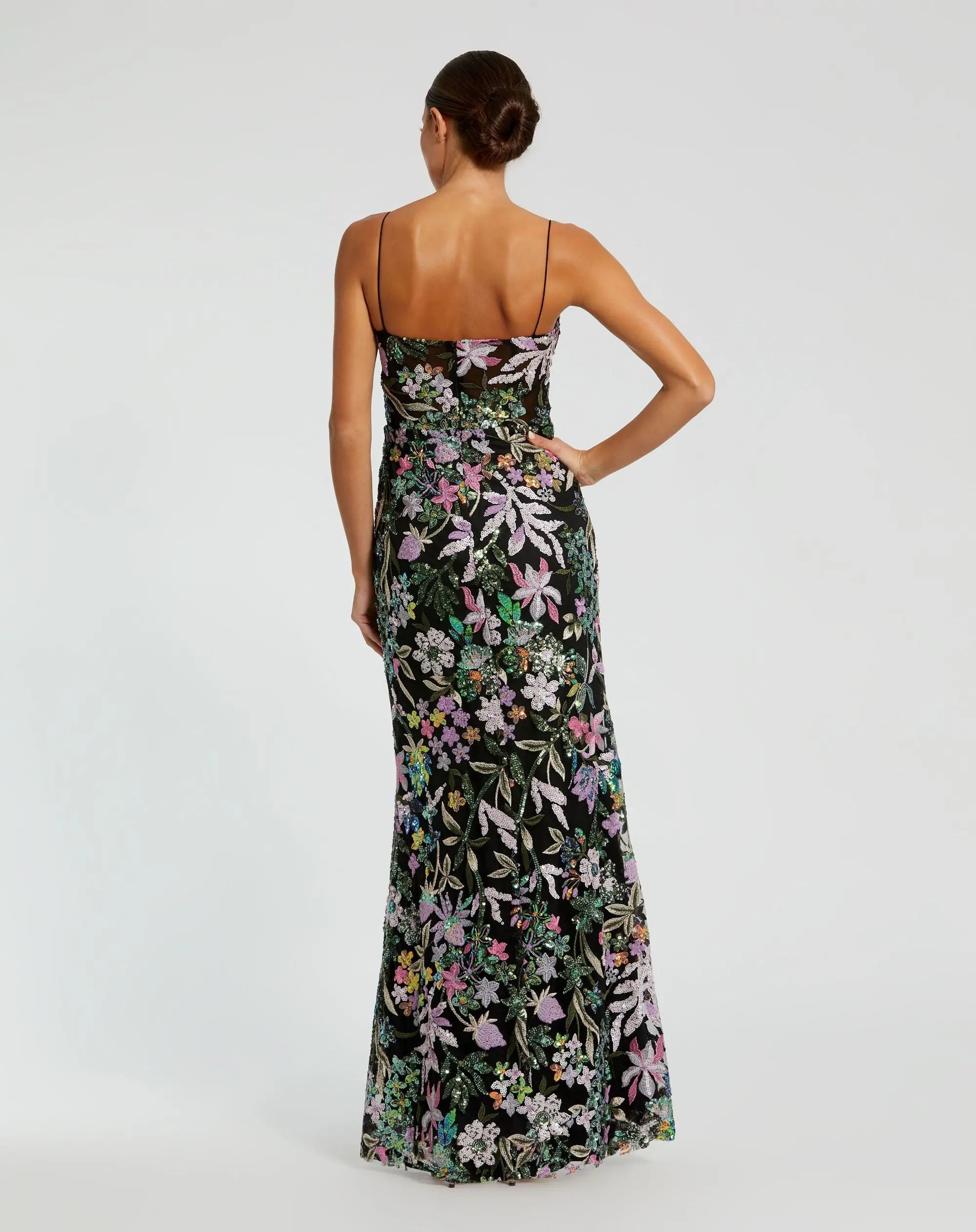 Black Multicolor Embroidered Bustier Trumpet Gown - Mac Duggal