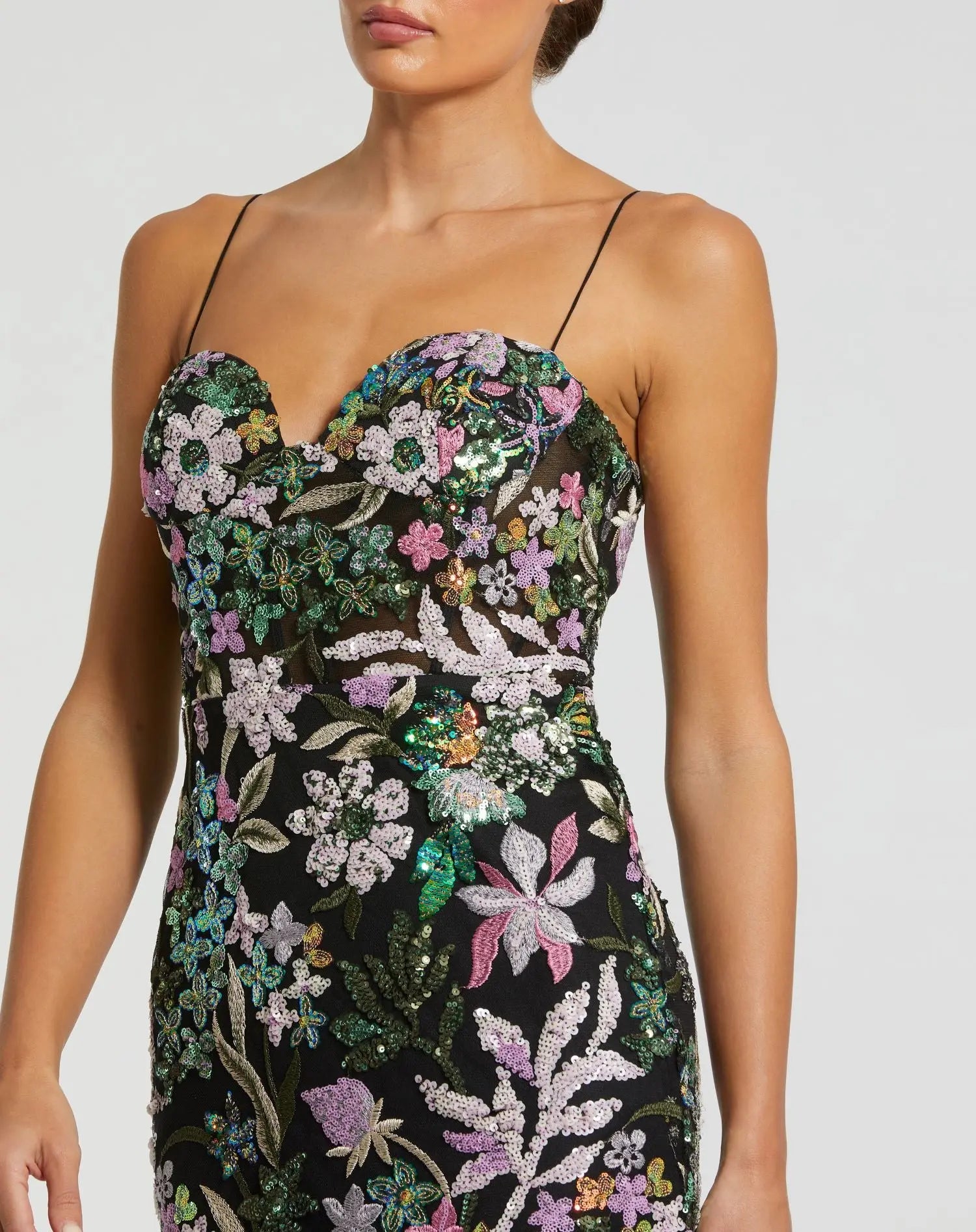 Black Multicolor Embroidered Bustier Trumpet Gown - Mac Duggal