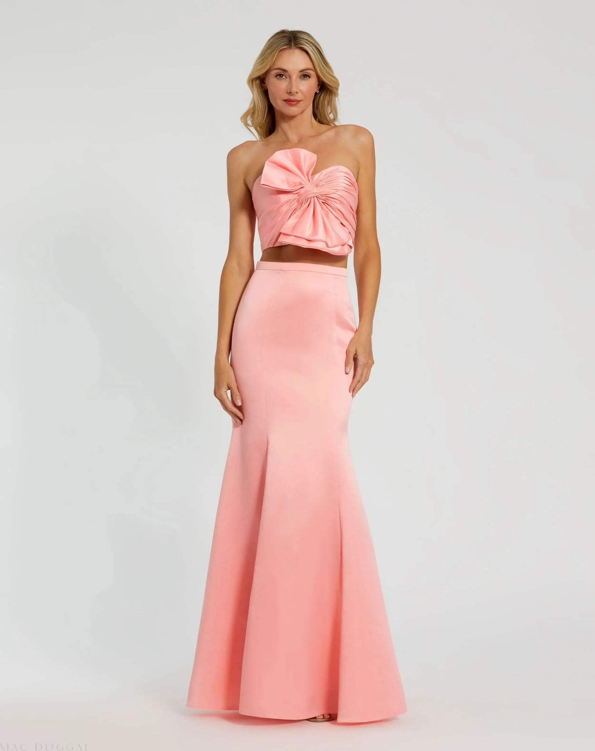women's light pink strapless mermaid dress for a club singer Mac Duggal Pink Mermaid Satin Prom Dress