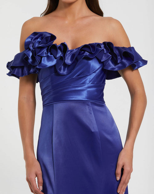 Satin Ruffle Off the Shoulder Mermaid Gown