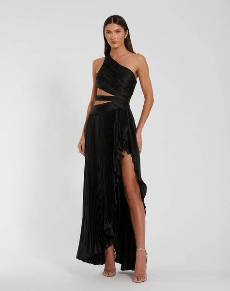 one shoulder pleated dress One Shoulder Pleated Charmeuse Gown with Slit