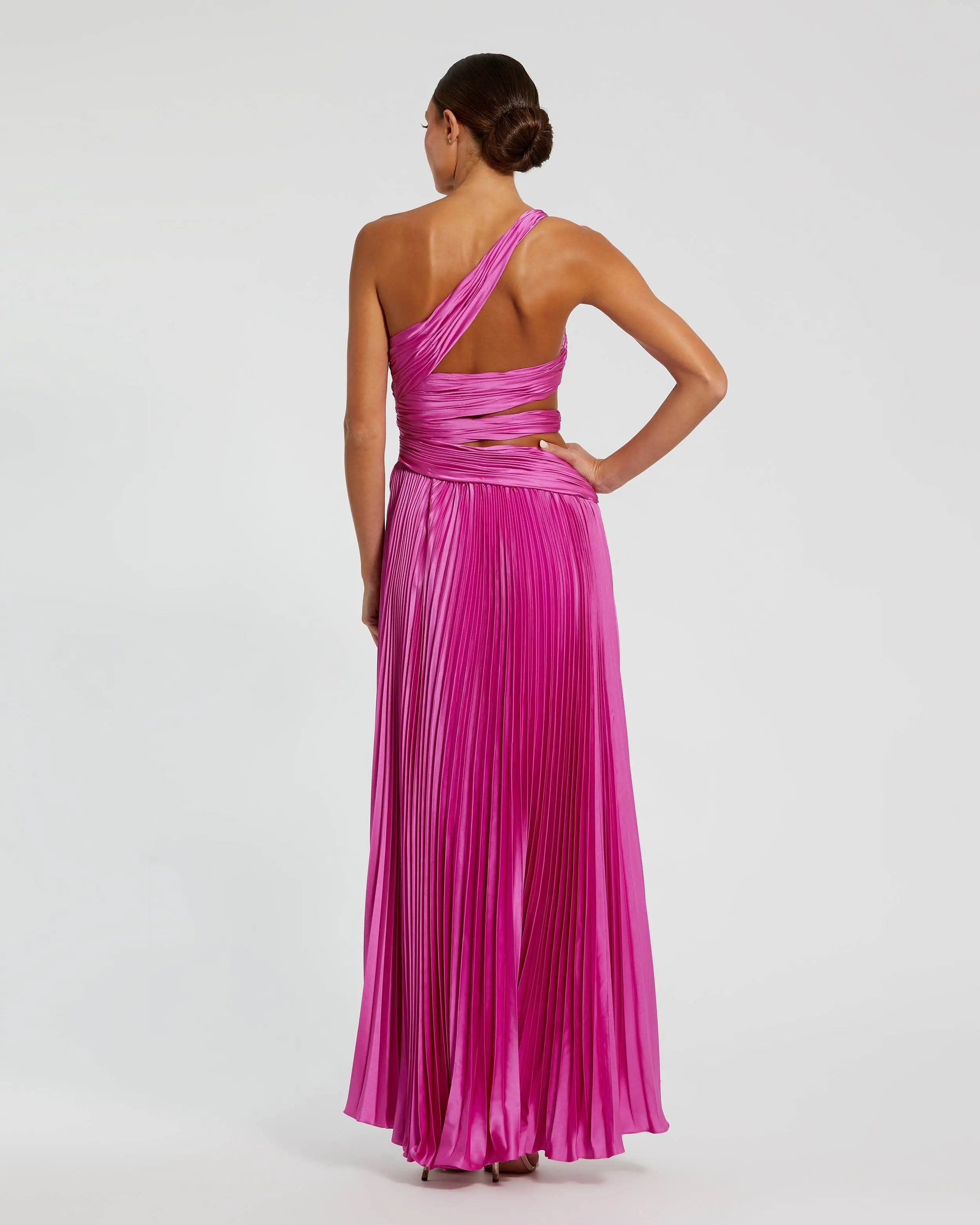 Purple One Shoulder Pleated Charmeuse Gown with Slit - Mac Duggal