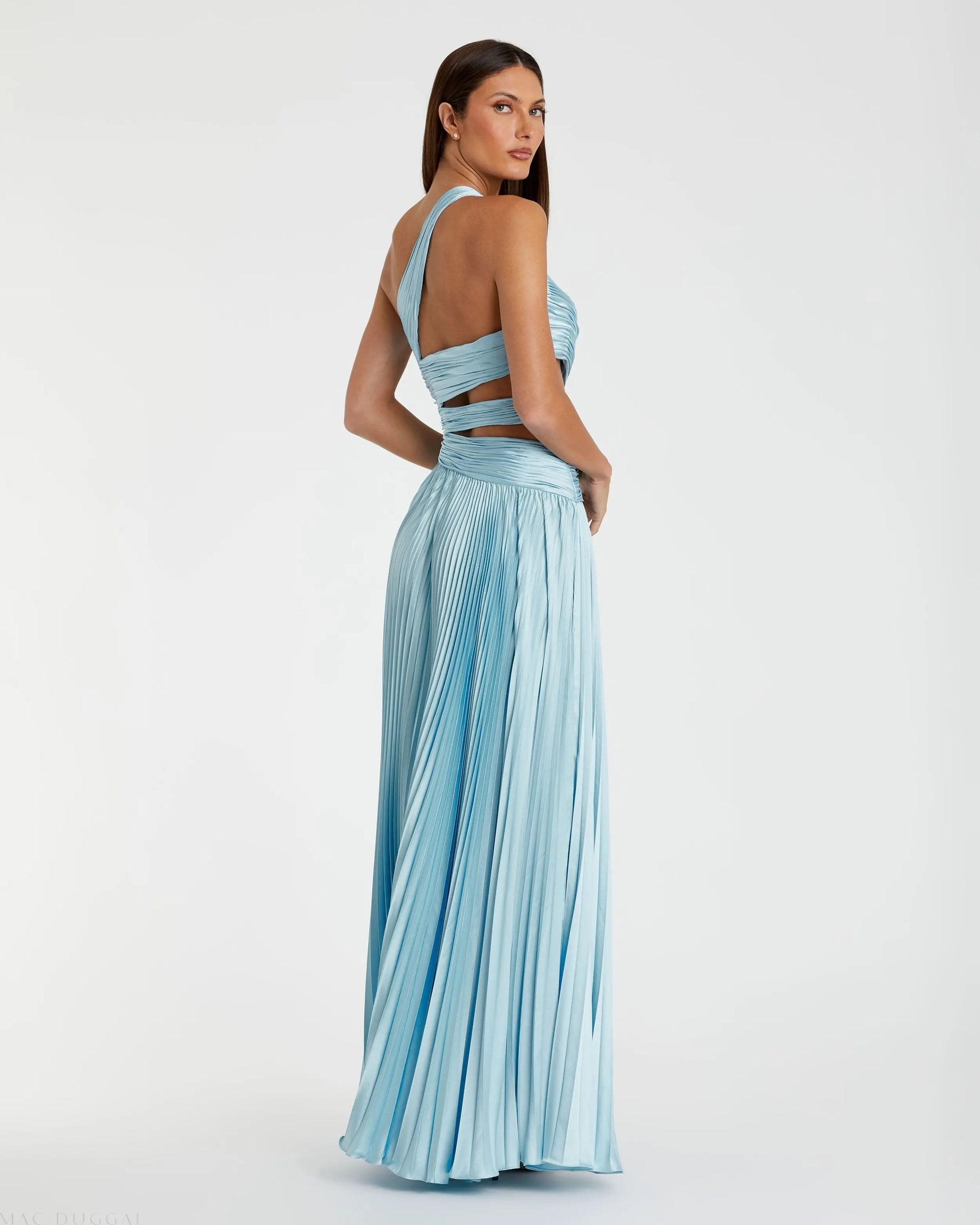 one shoulder pleated maxi dress Blue One Shoulder Pleated Charmeuse High Low Gown