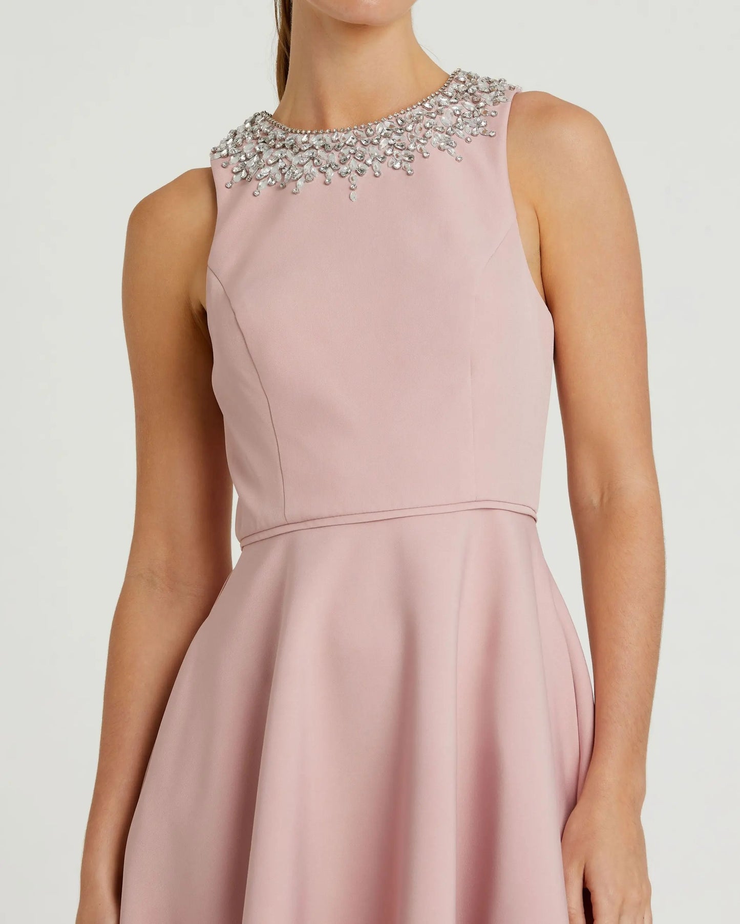 Blush Crepe Embellished Neck High Low Gown Ieena for Mac Duggal