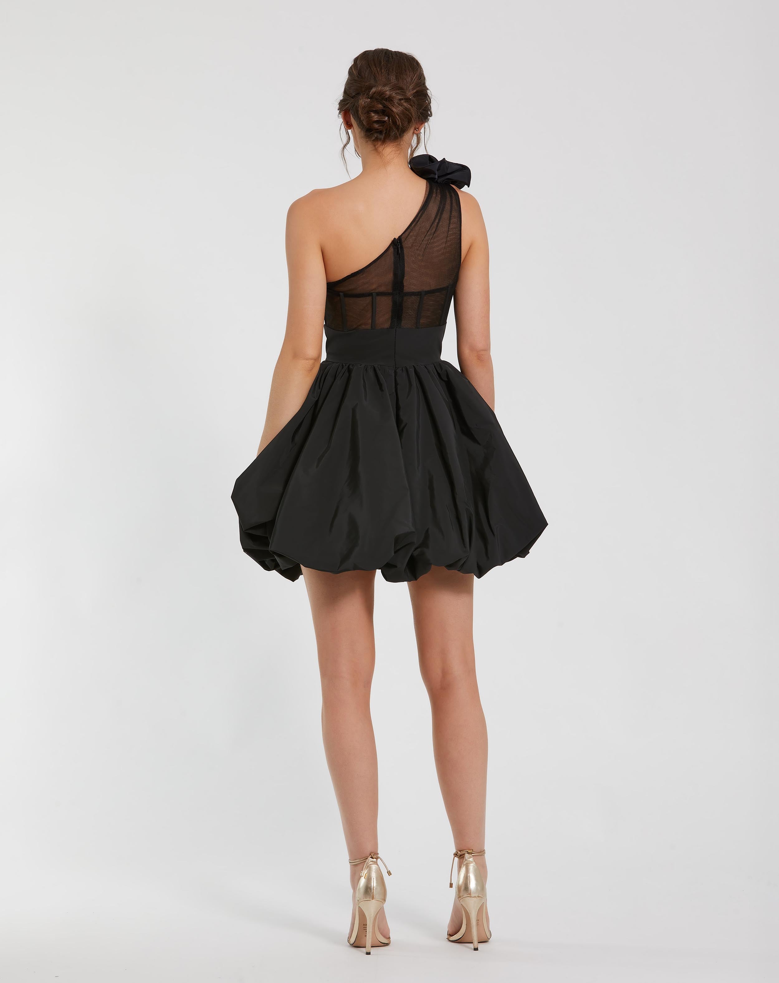 Taffeta One Shoulder Ruffle Bubble Mini Dress