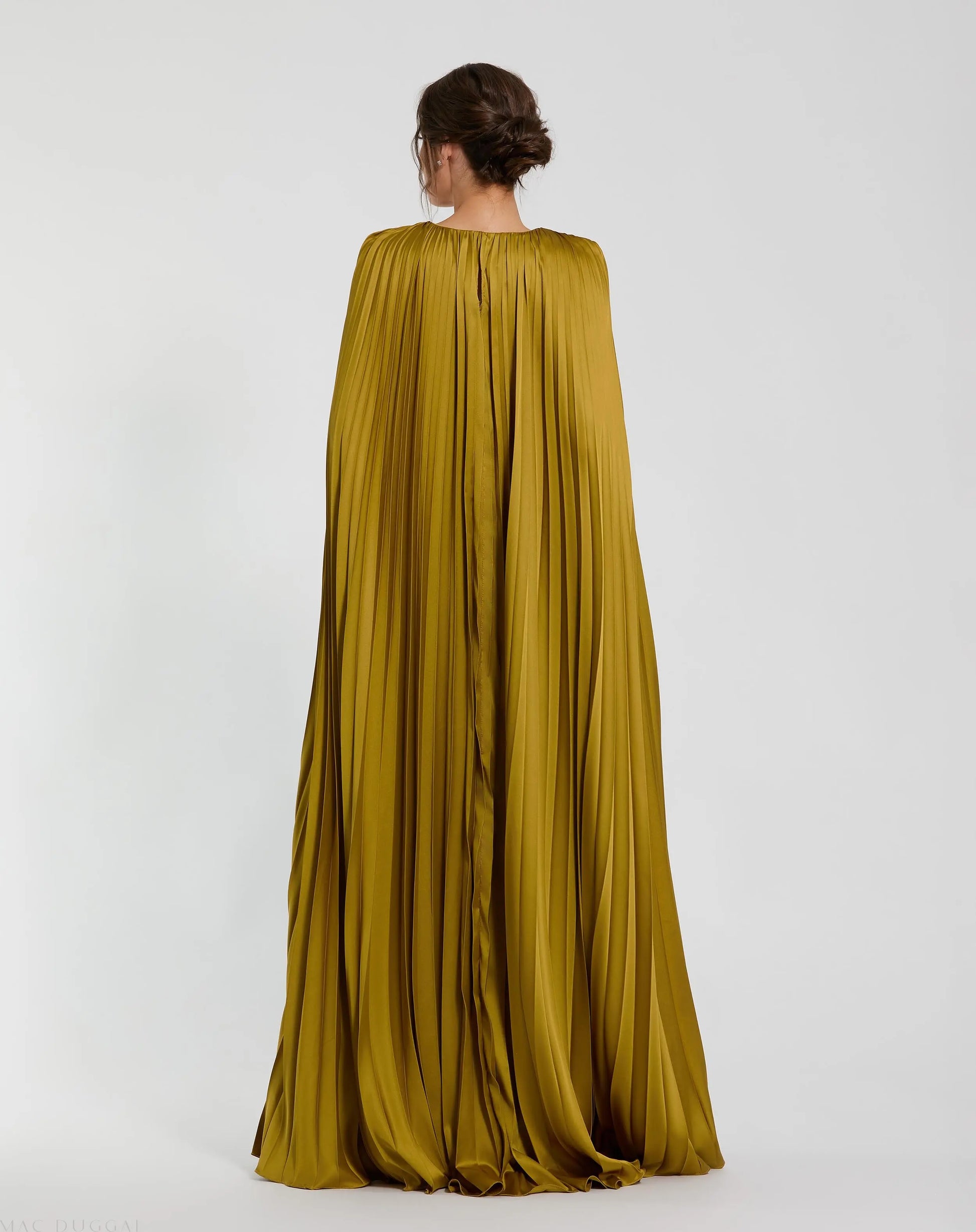 mac duggal pleated v neck dress Mac Duggal Pleated Charmeuse Gown With Cape Sleeves