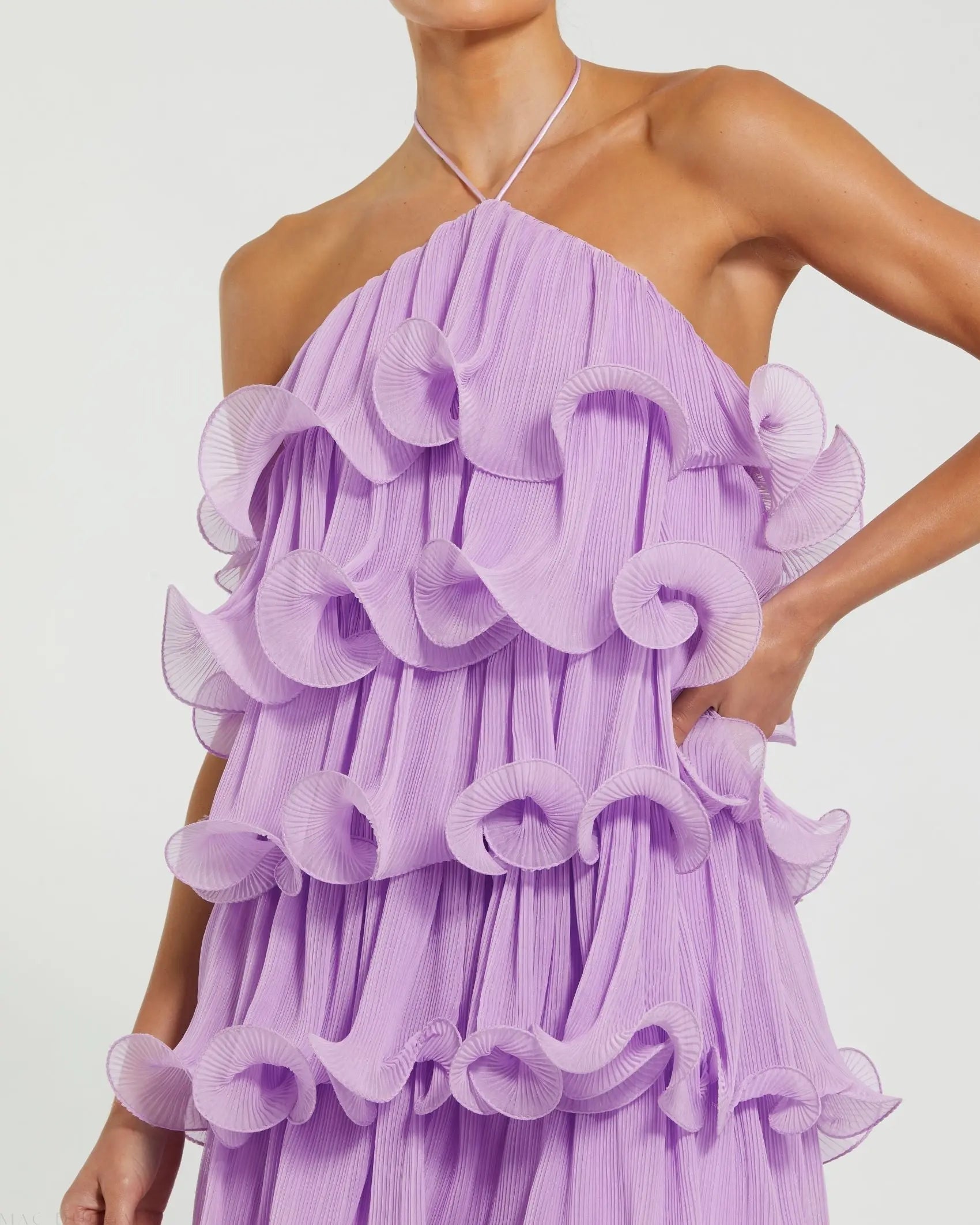 Purple Crinkle Chiffon Tiered Ruffle Mini Dress - Ieena for Mac Duggal