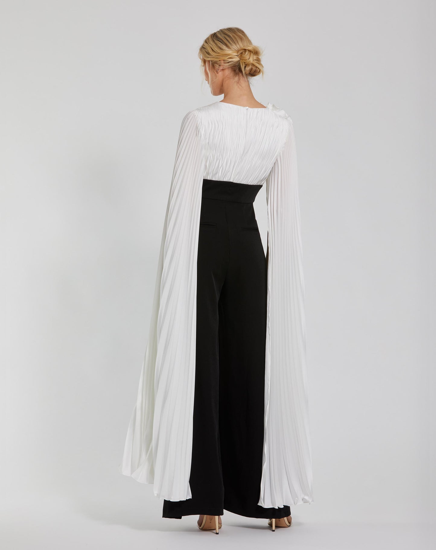 Pleated Charmeuse And Crepe Wide Leg Jumpsuit