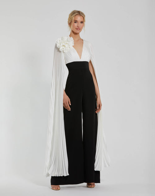 Jumpsuit mit weitem Bein aus plissierter Charmeuse und Crêpe