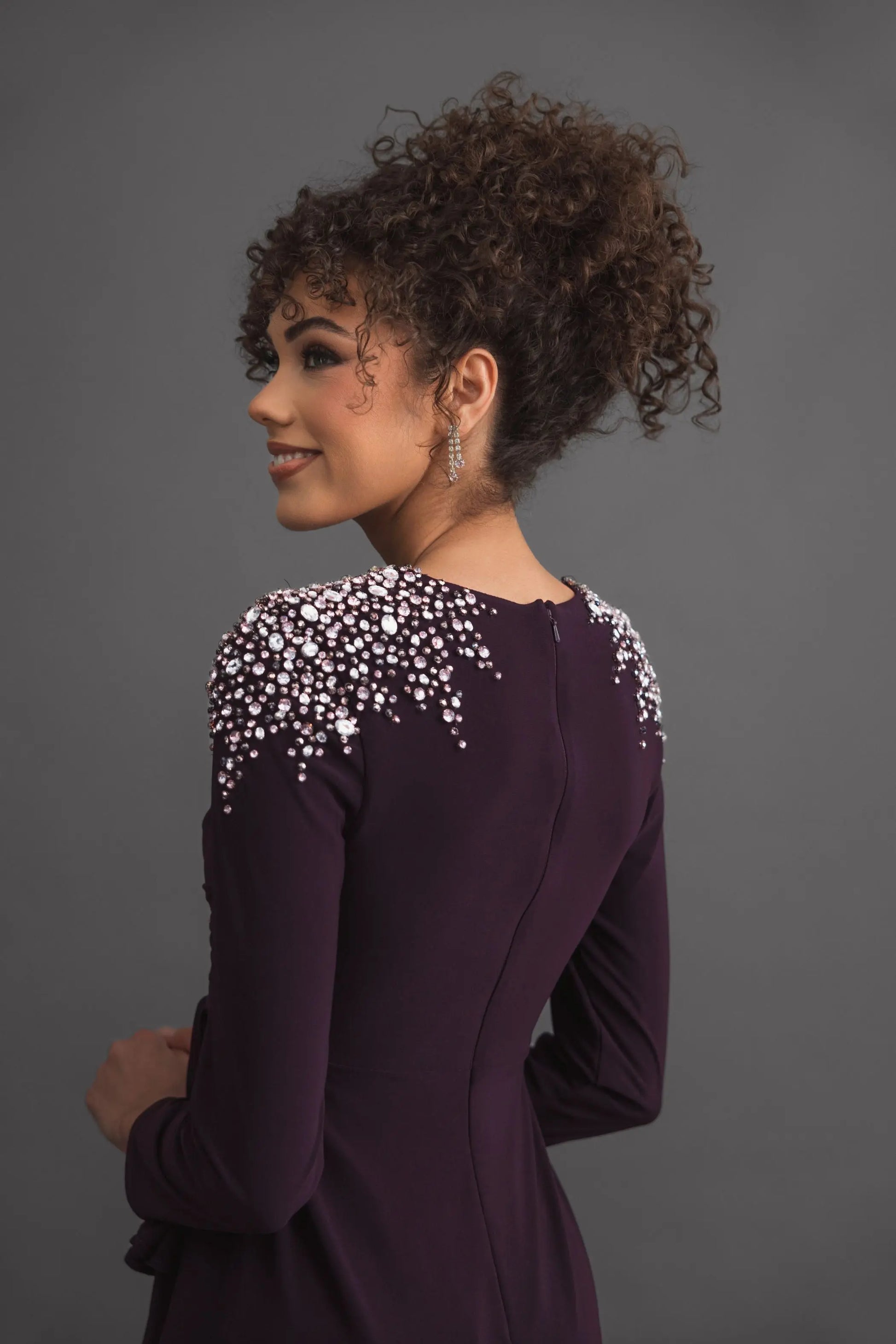 mac duggal purple ruffle dress Cap-Sleeve Long A-Line Formal Dress with Ruffles PromGirl