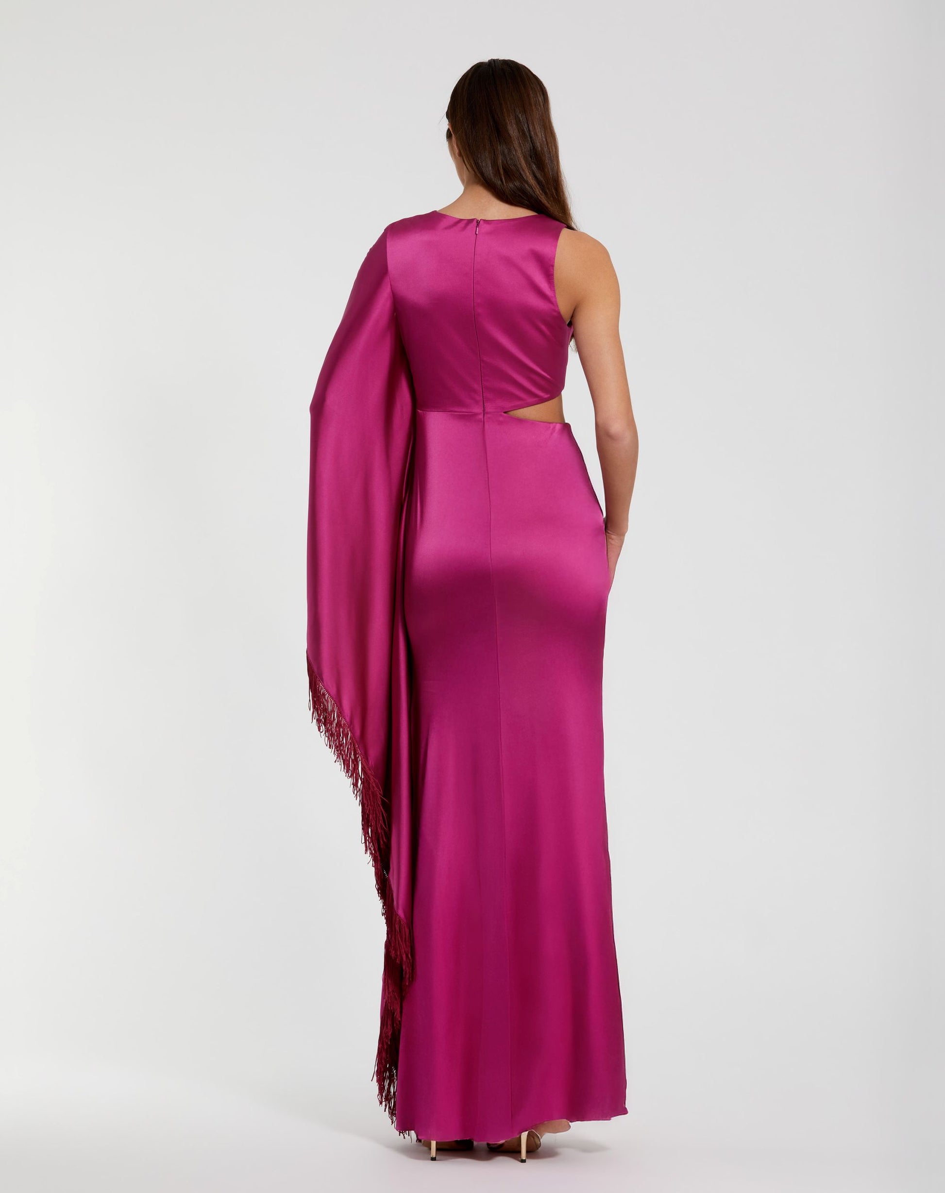Purple Charmeuse Kaftan Sleeve Gown With Fringe Detail- Ieena for Mac Duggal