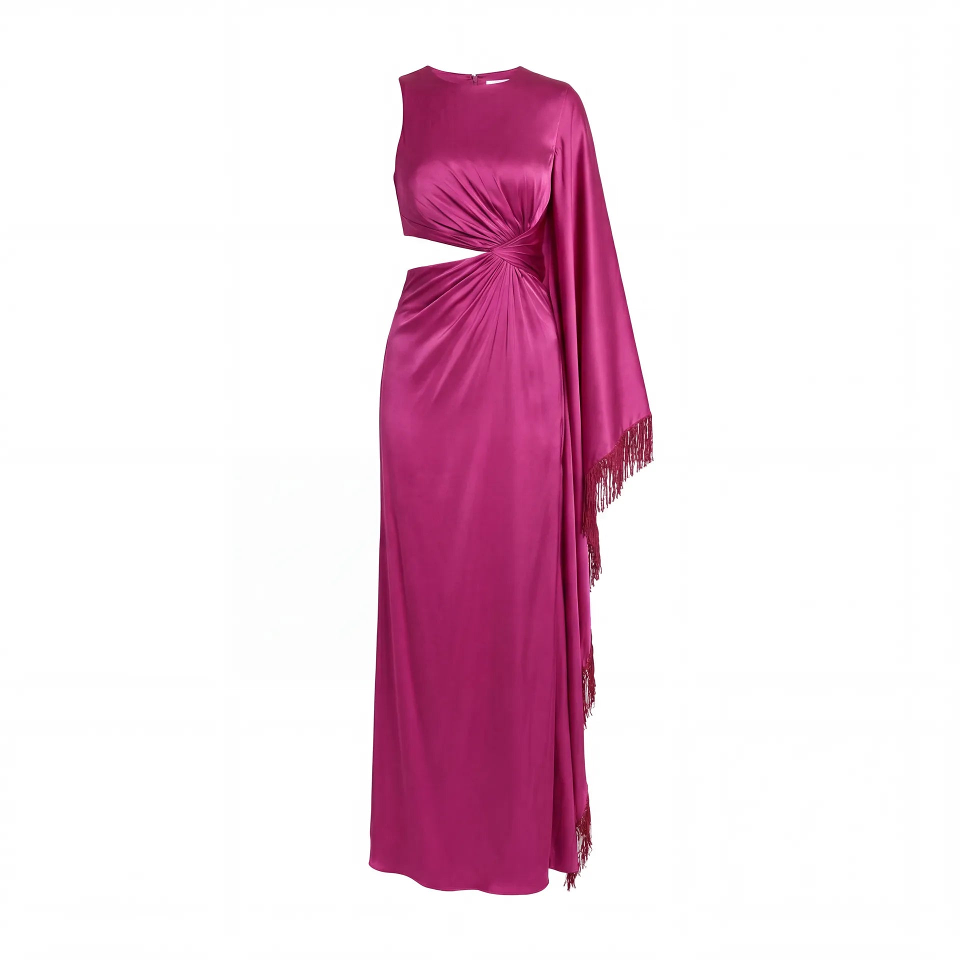 Hot Pink Cut Out Fringe Kaftan Gown Ieena for Mac Duggal